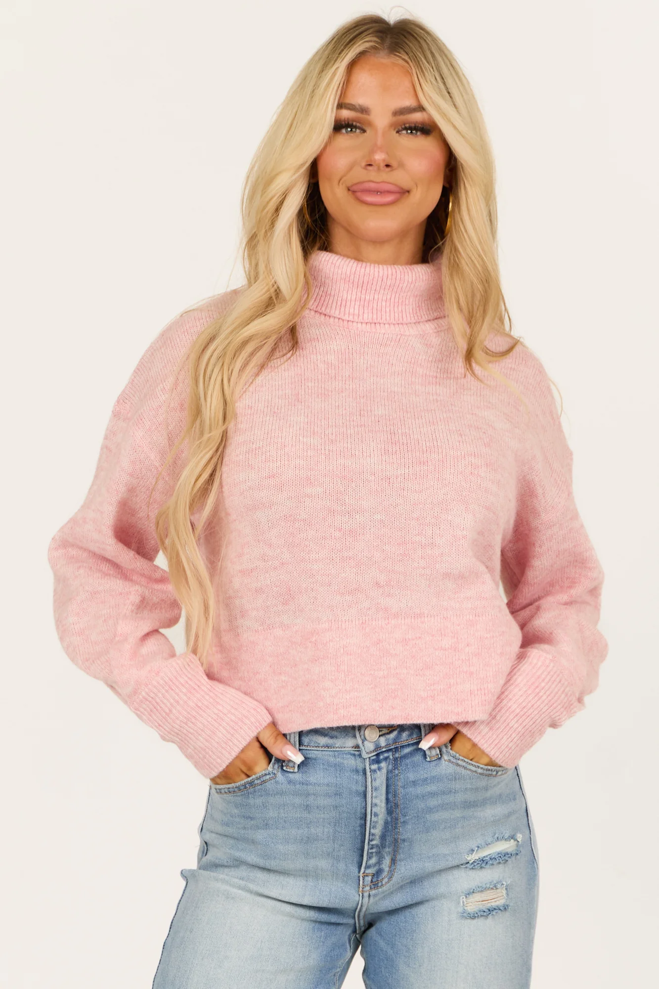 Heathered Baby Pink Turtleneck Sweater