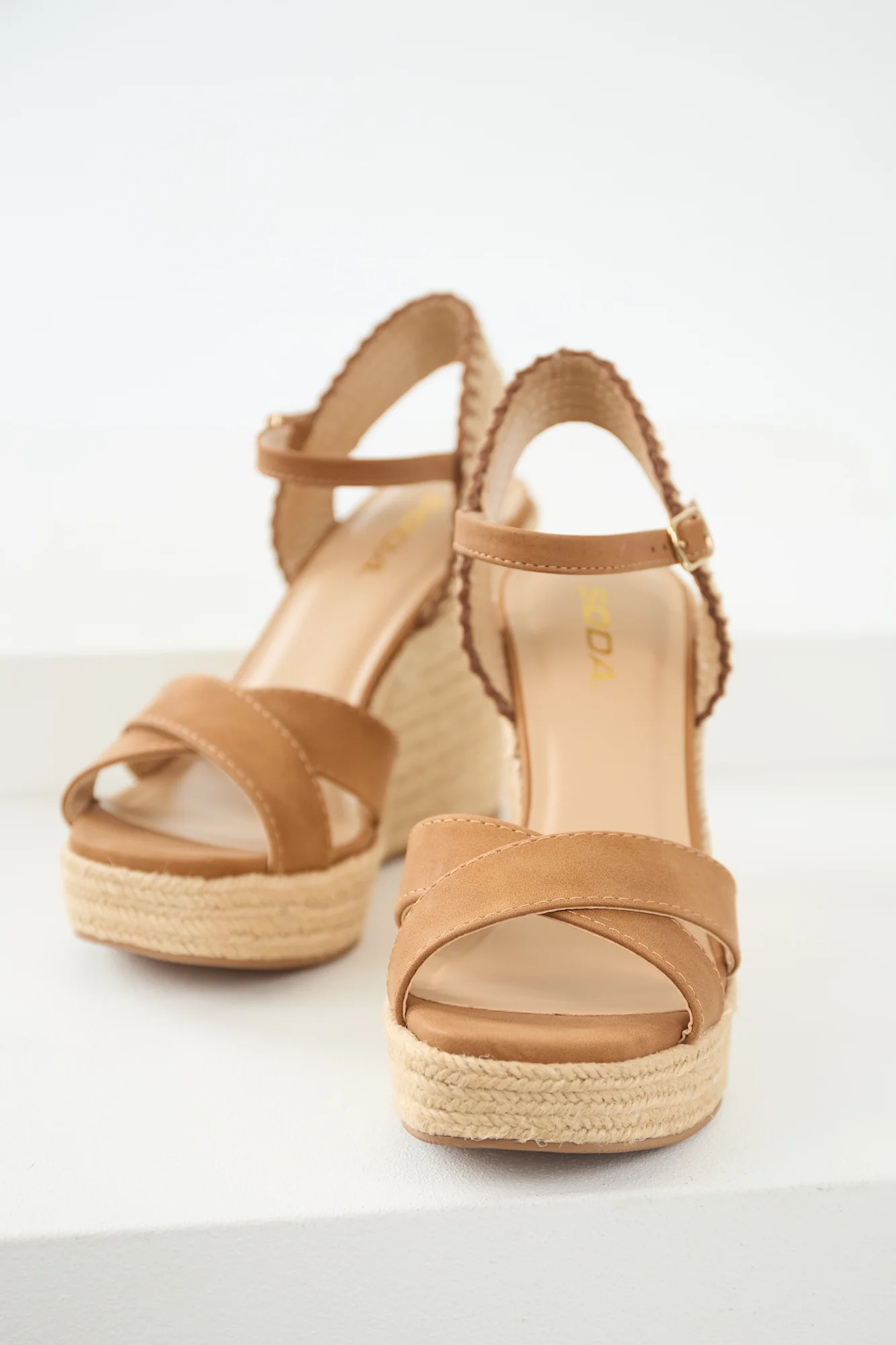 Brown Nubuck Cross Strap Wedge Espadrilles