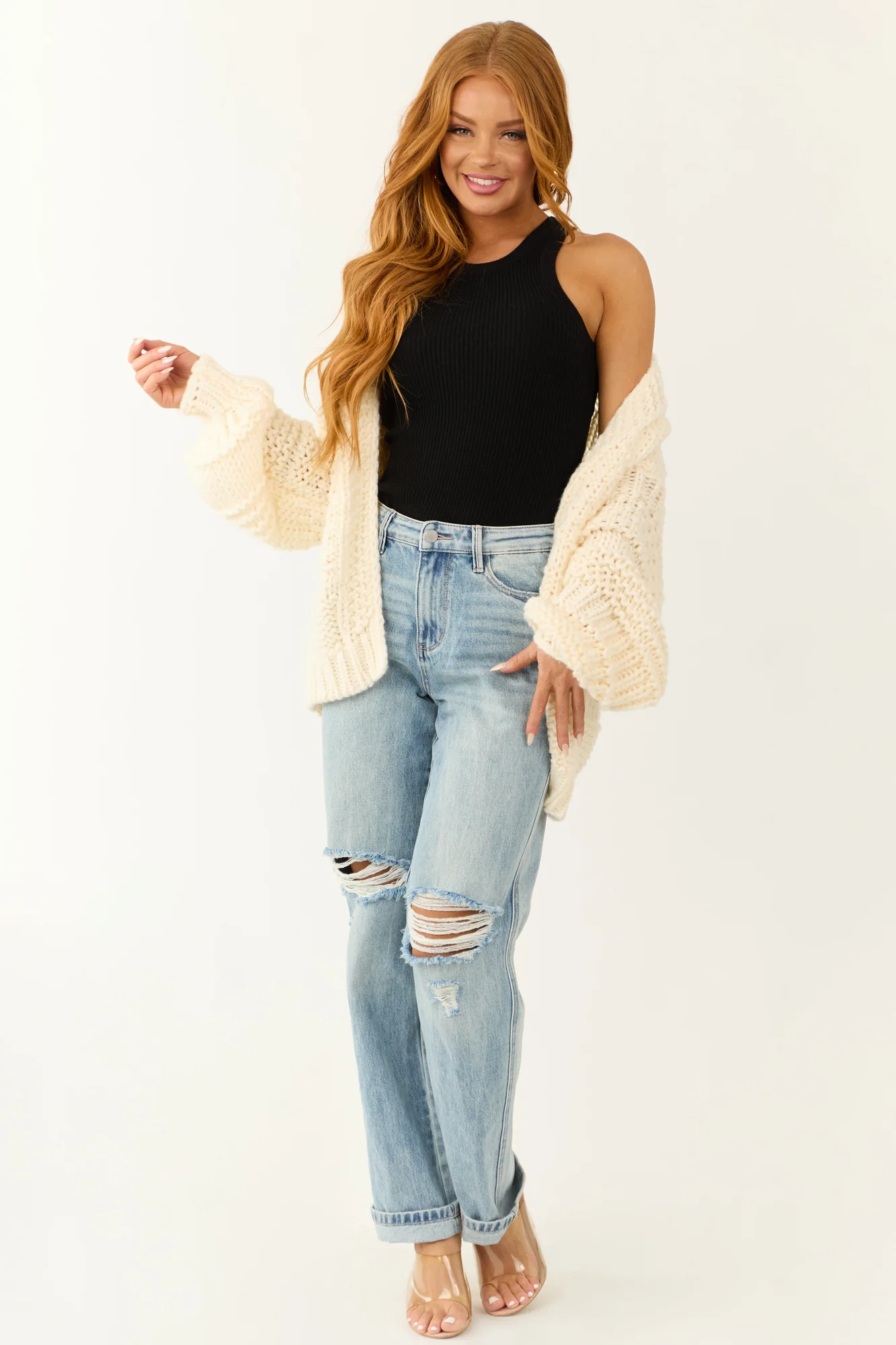 Black Rib Knit Sleeveless Tank Top