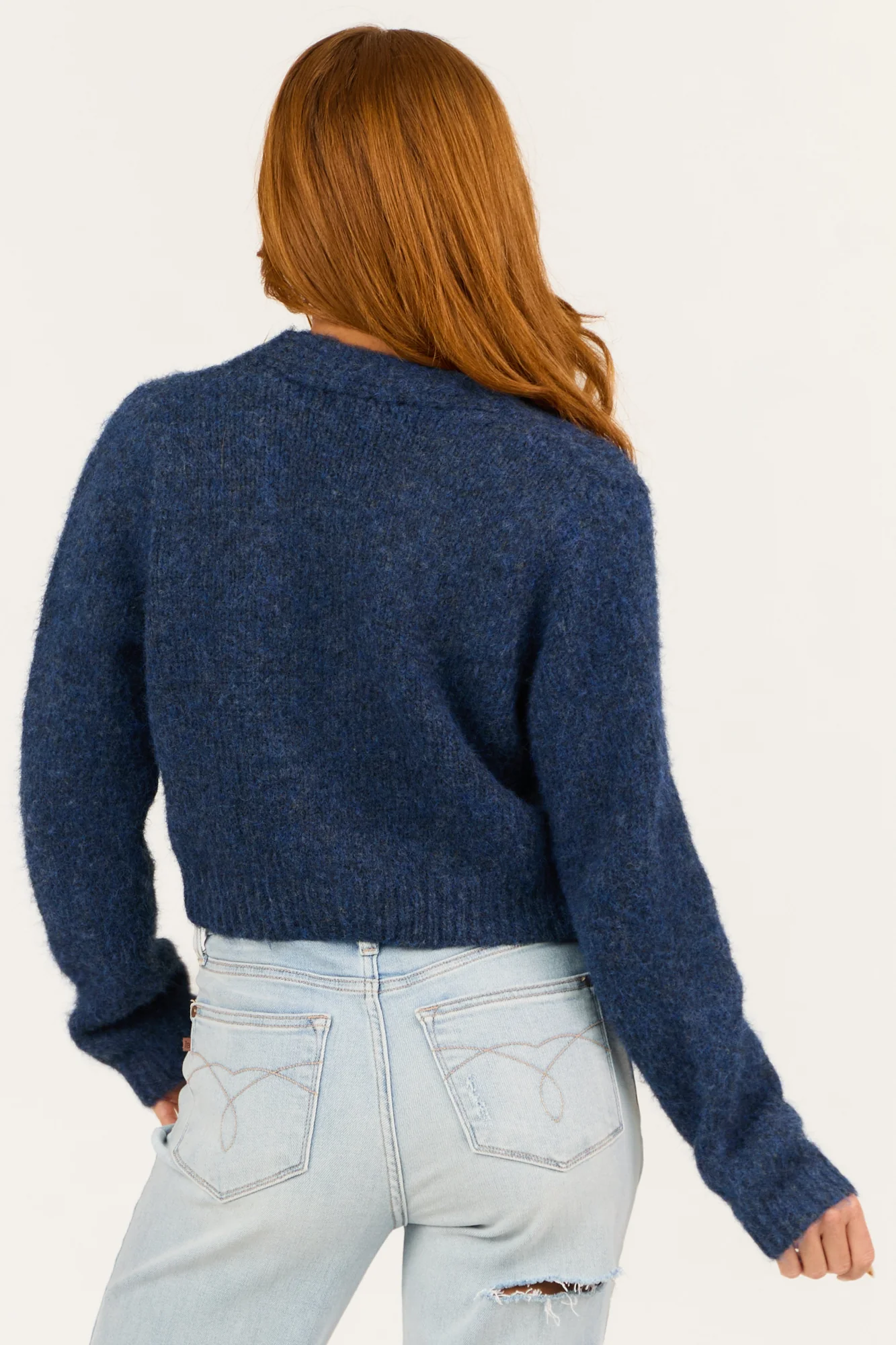 Navy Ribbed Knit Button Down Cardigan