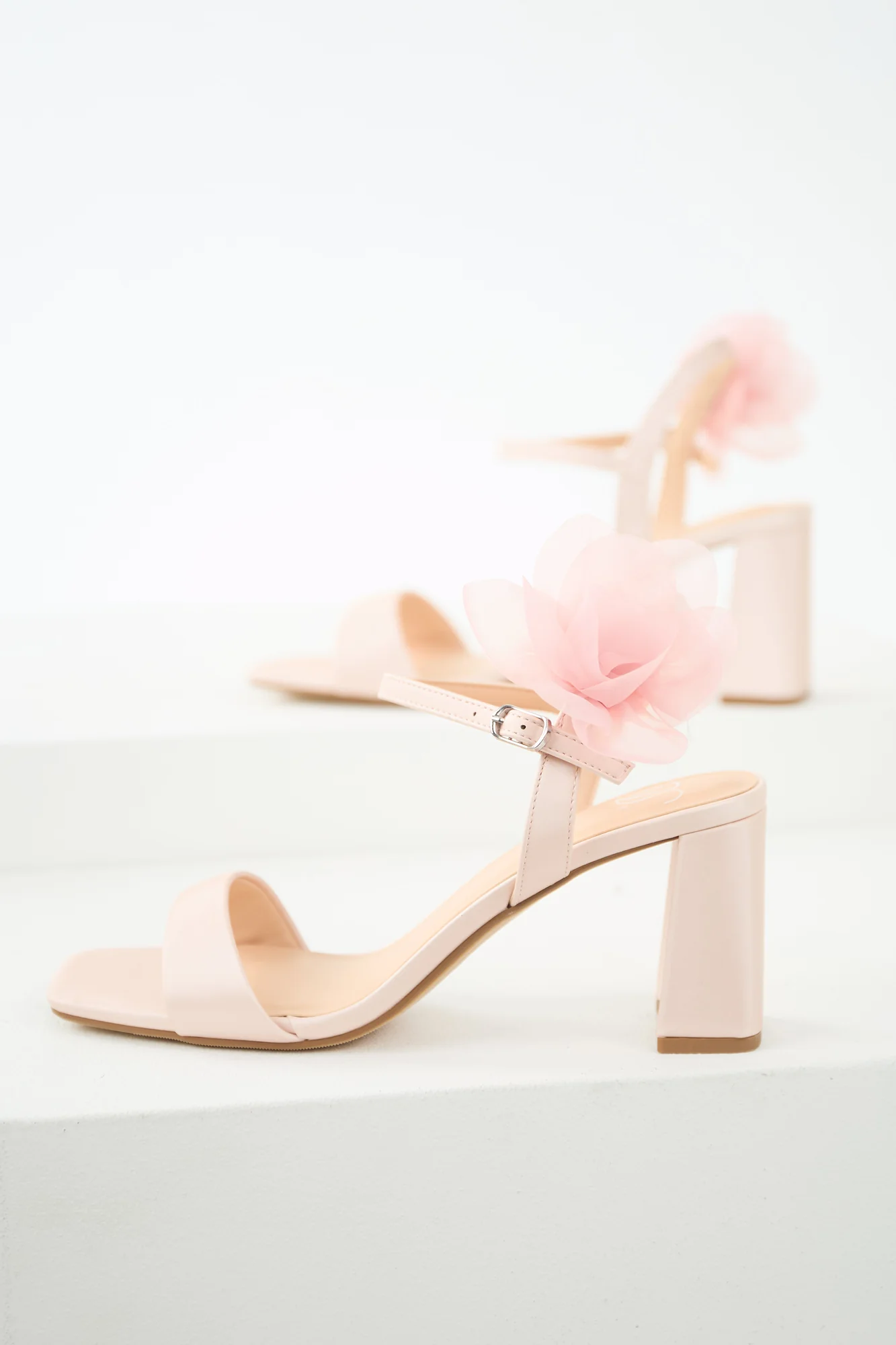 Dusty Blush Floral Open Toe Heeled Sandals