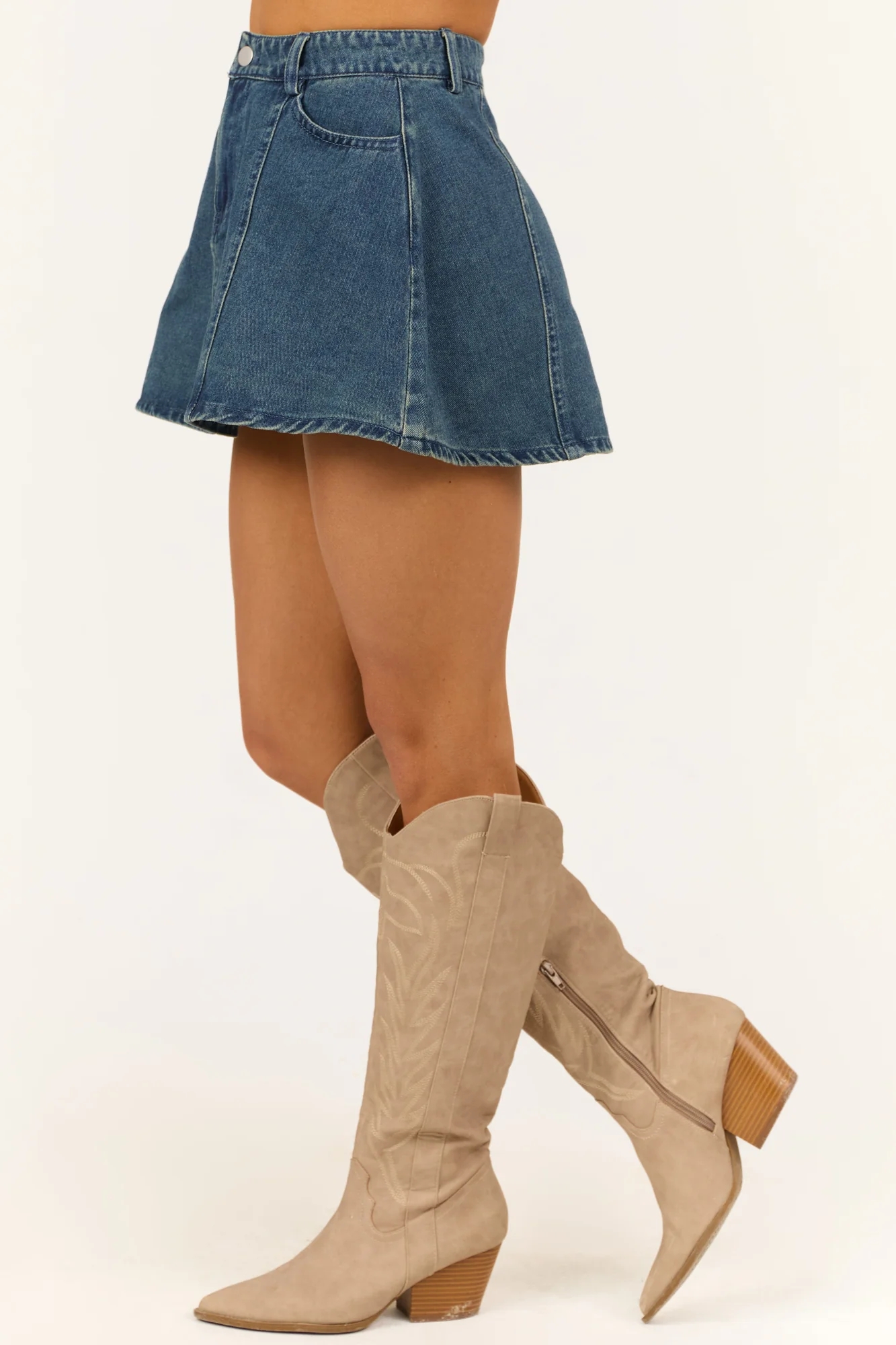 Blue Denim Flare Mini Skirt