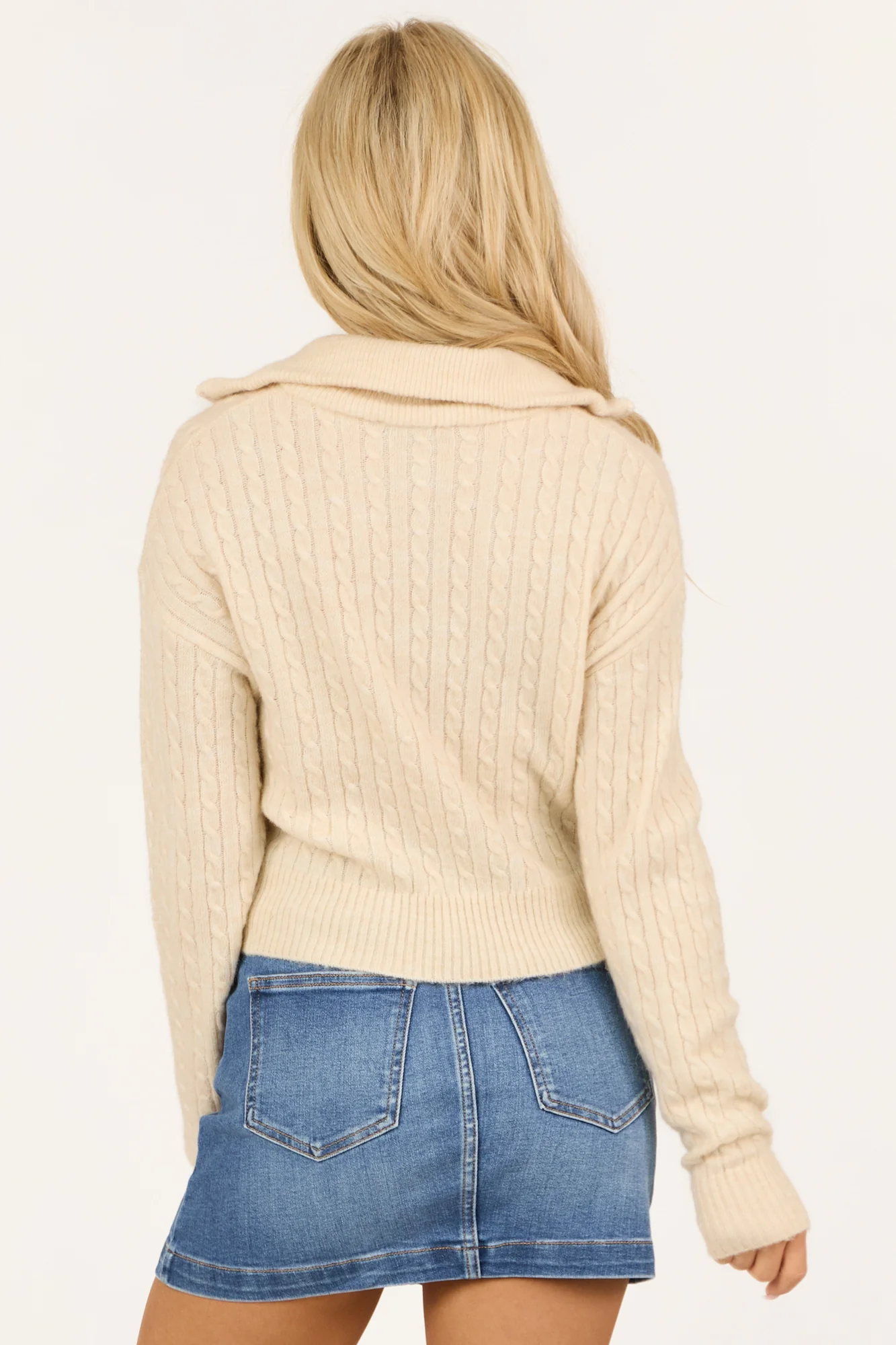 Ivory Cable Knit Quarter Zip Sweater
