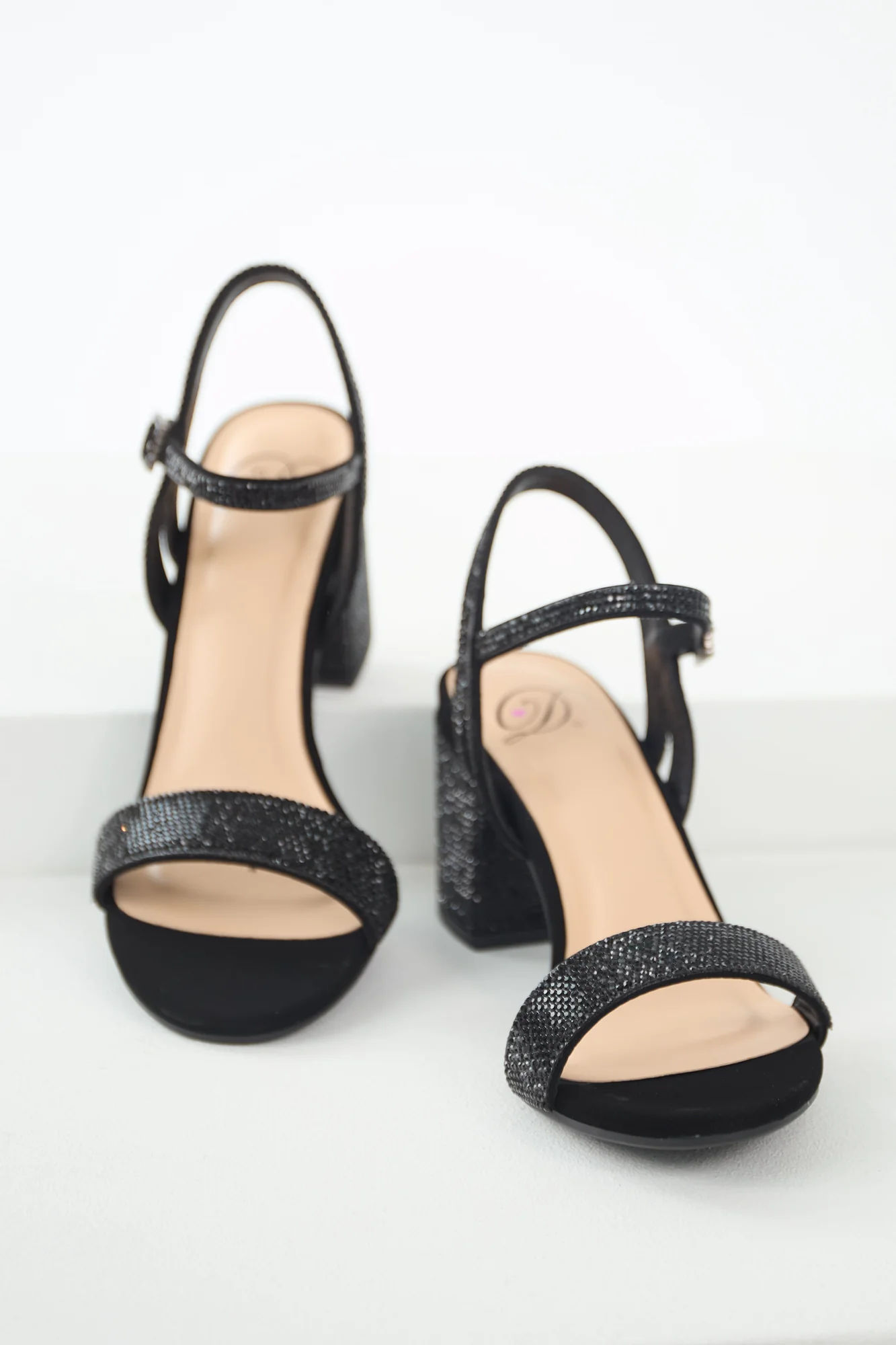 Black Rhinestone Block Heel Sandals - Stylish Womens Shoes