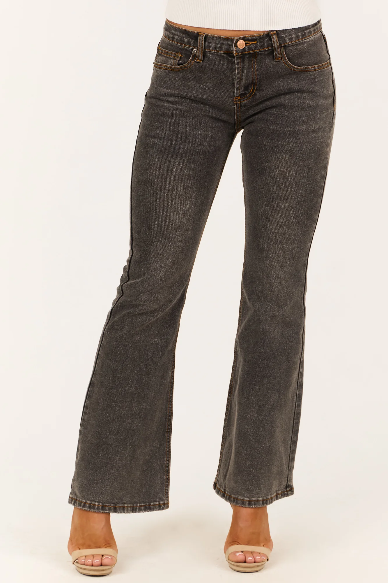 Charcoal Bootcut Jeans Low Rise Washed Denim Pants