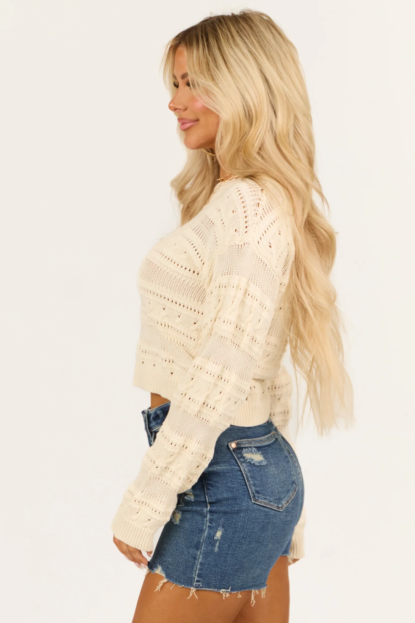 White Crochet Knit Sweater - Boxy Fit Boatneck Style
