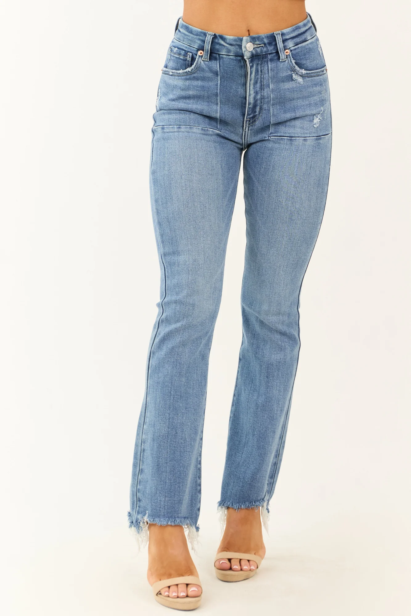 Medium Wash High Rise Flare Leg Stretch Jeans