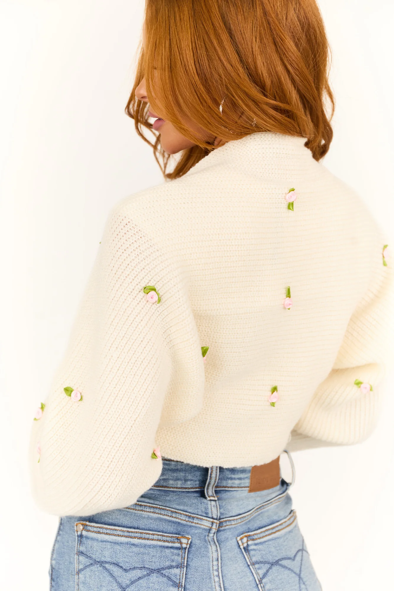 Cream Rosette Knit Bolero Cardigan