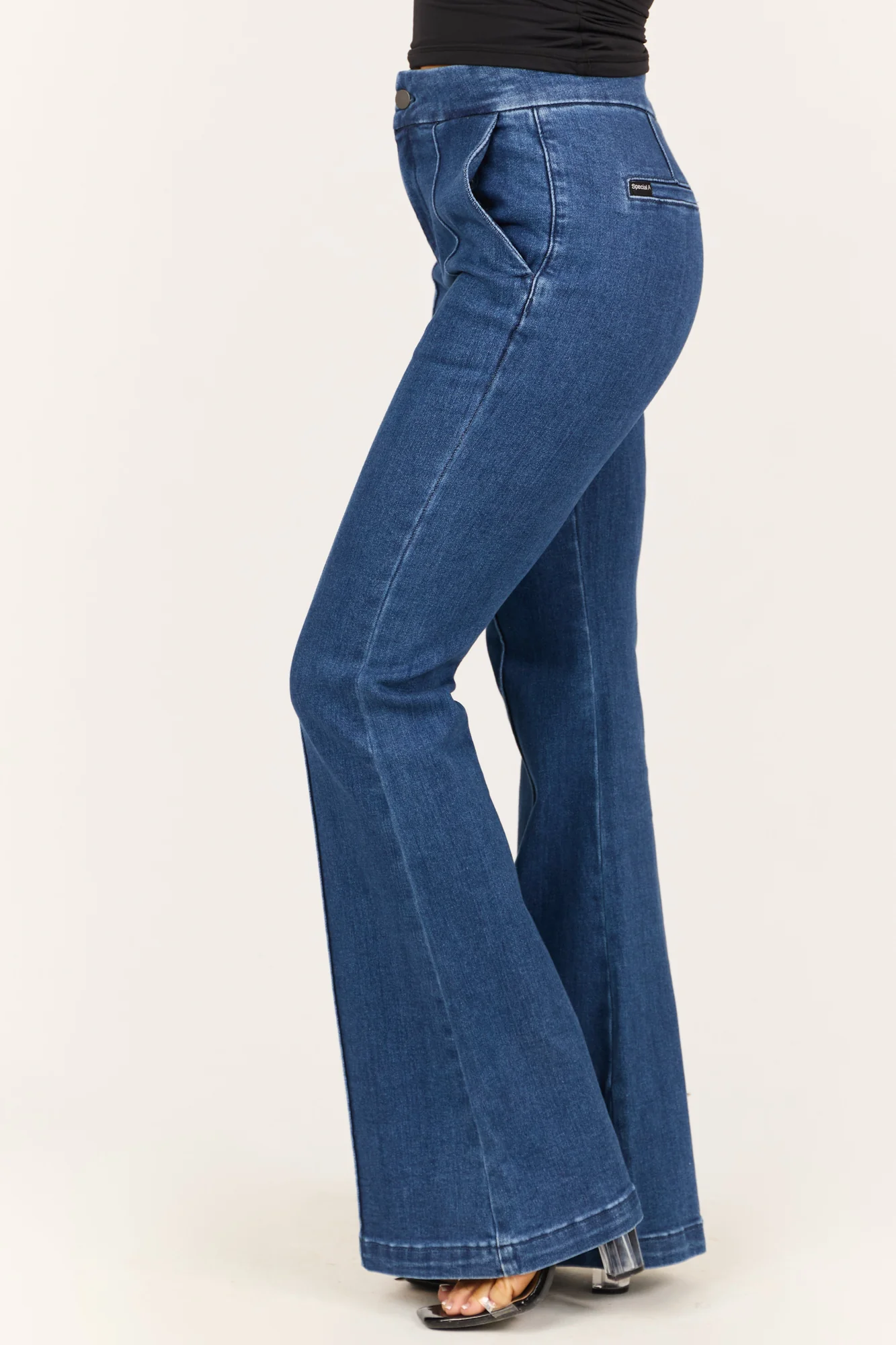 High Rise Front Seam Flare Jeans in Dark Wash