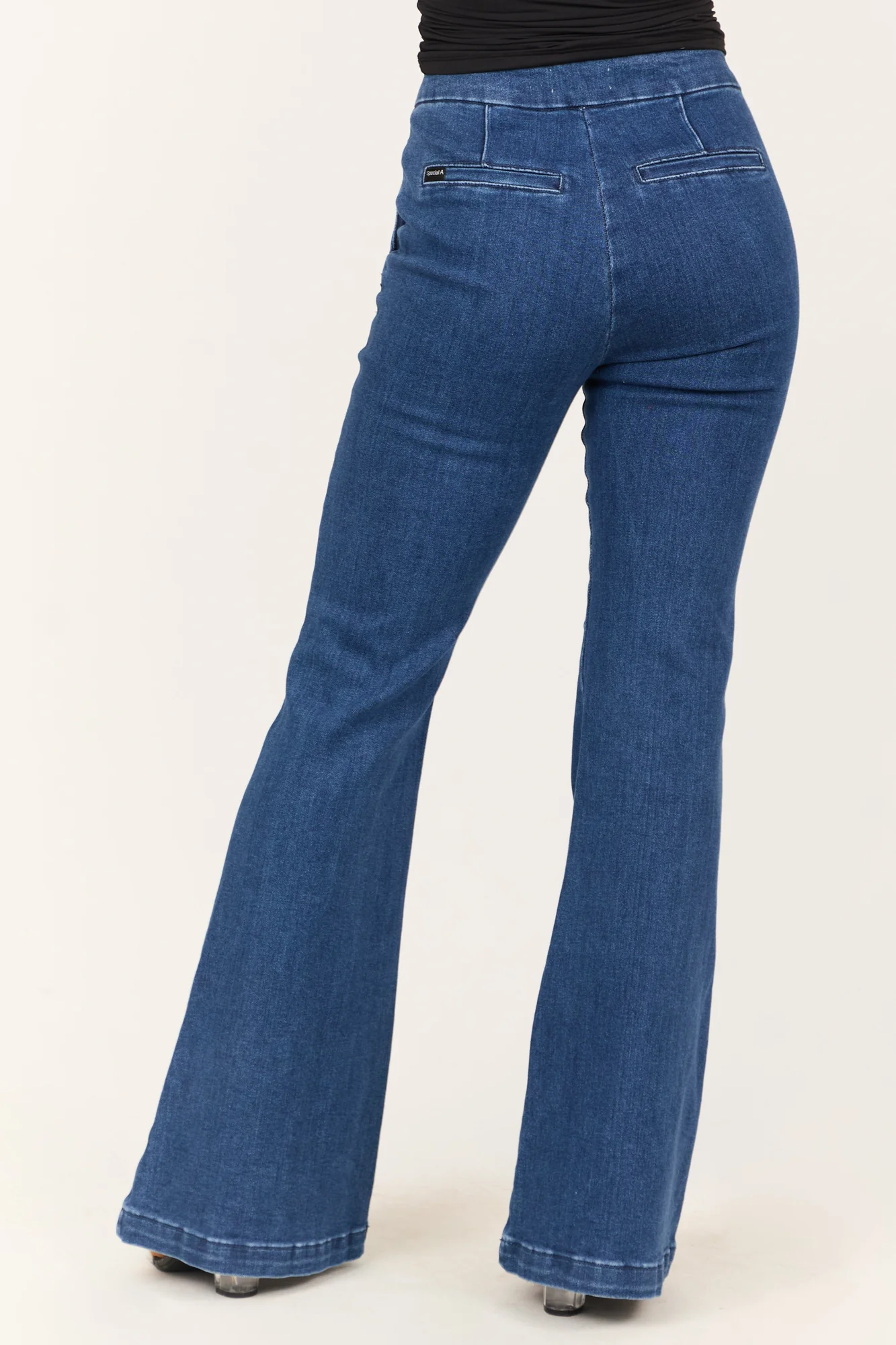 High Rise Front Seam Flare Jeans in Dark Wash