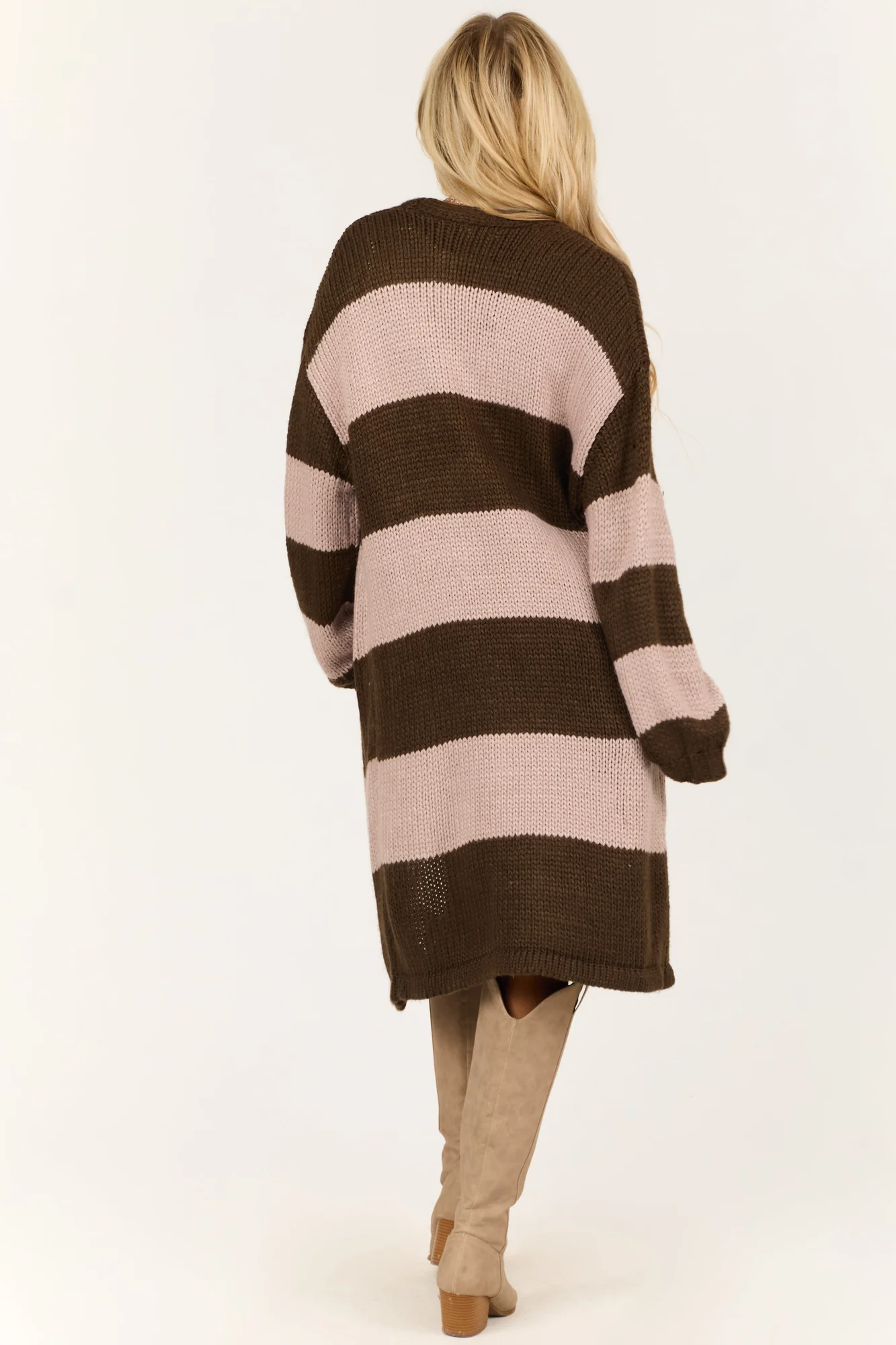 Striped Knit Duster Cardigan in Walnut and Blush