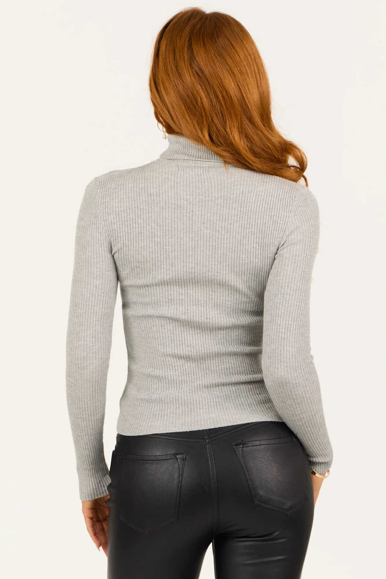 Heather Grey Ribbed Knit Long Sleeve Top