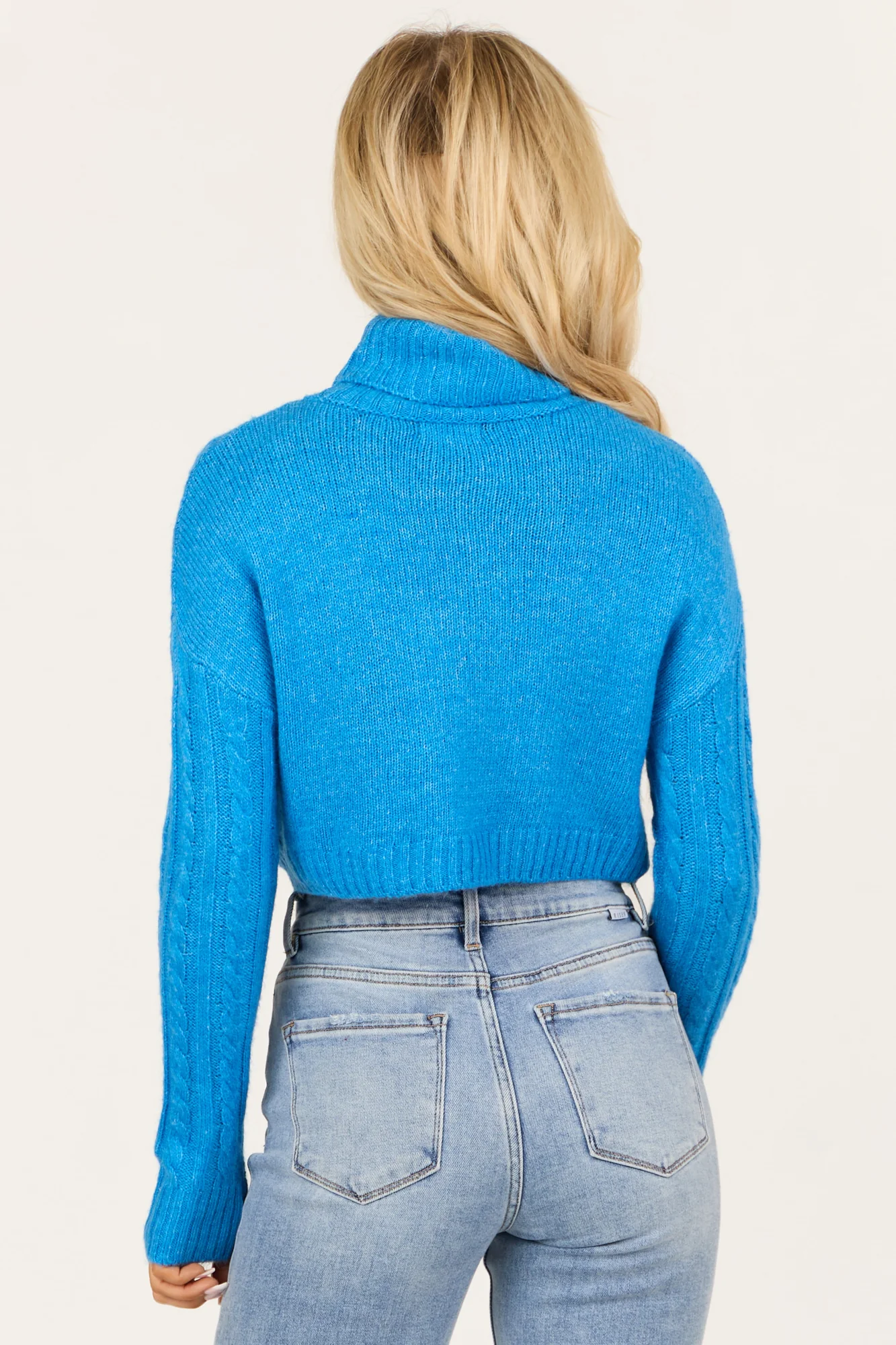 Blue Cable Knit Turtleneck Sweater