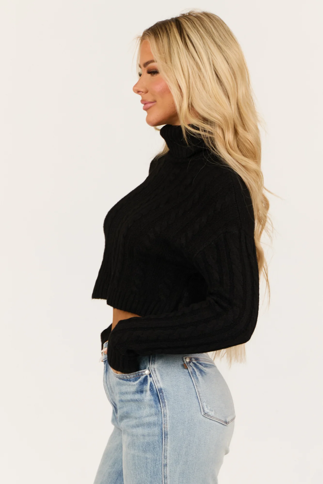Black Cable Knit Turtleneck Sweater - Womens Knitwear