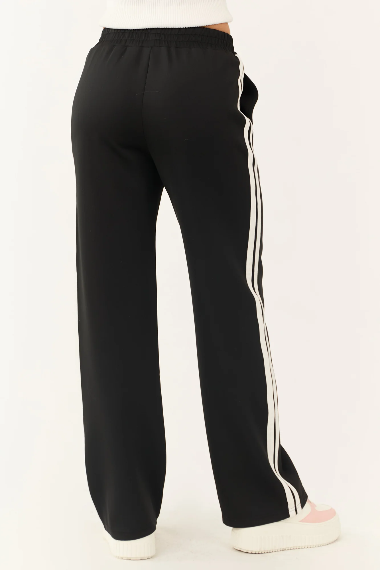 Black Side Stripe Wide Leg Casual Track Pants