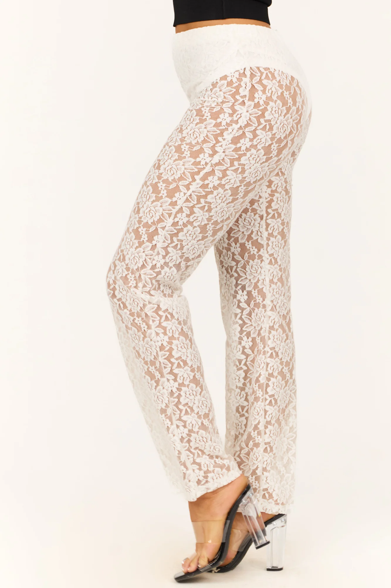 Ivory Lace High Waist Straight Leg Pants