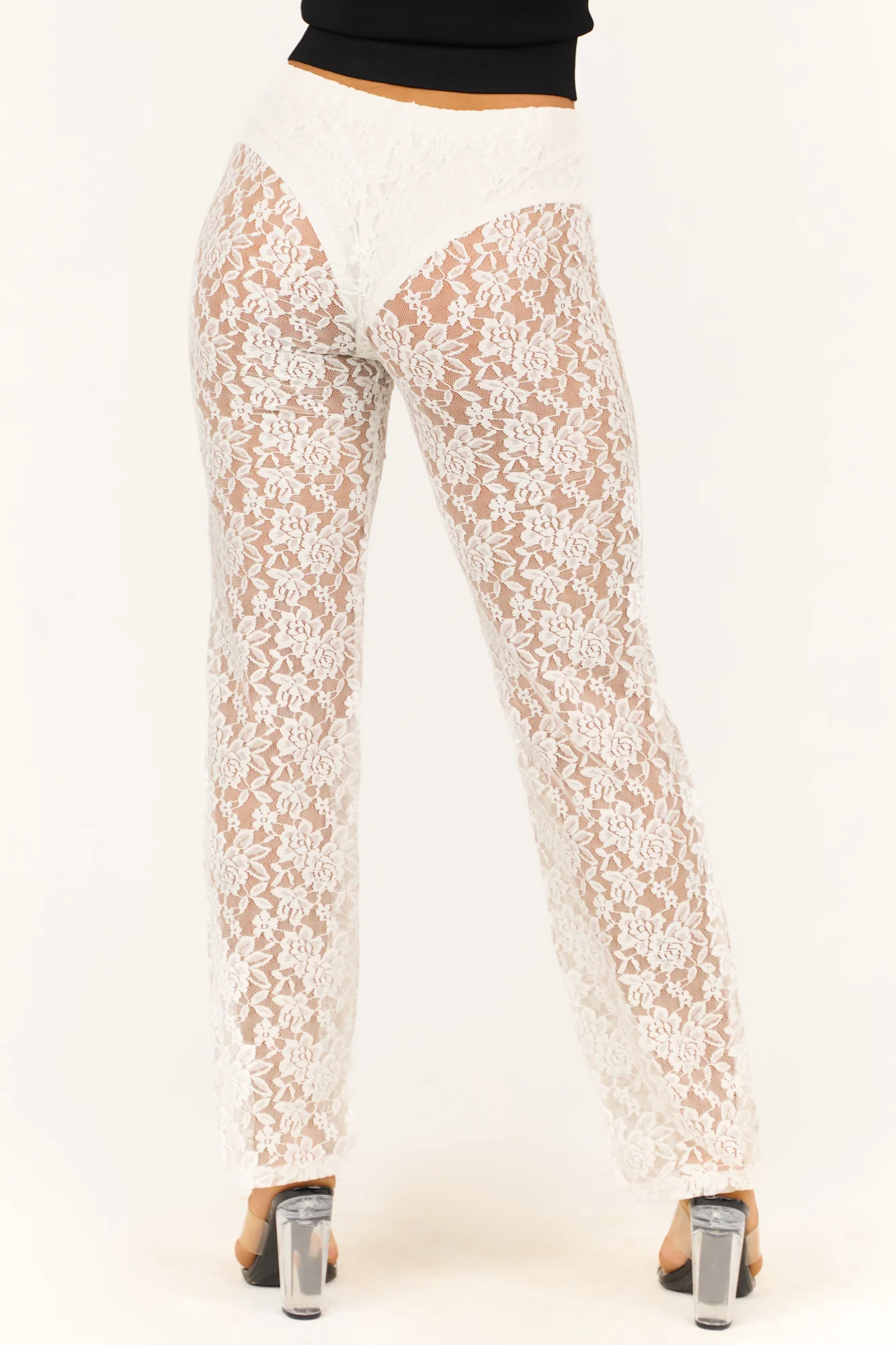 Ivory Lace High Waist Straight Leg Pants