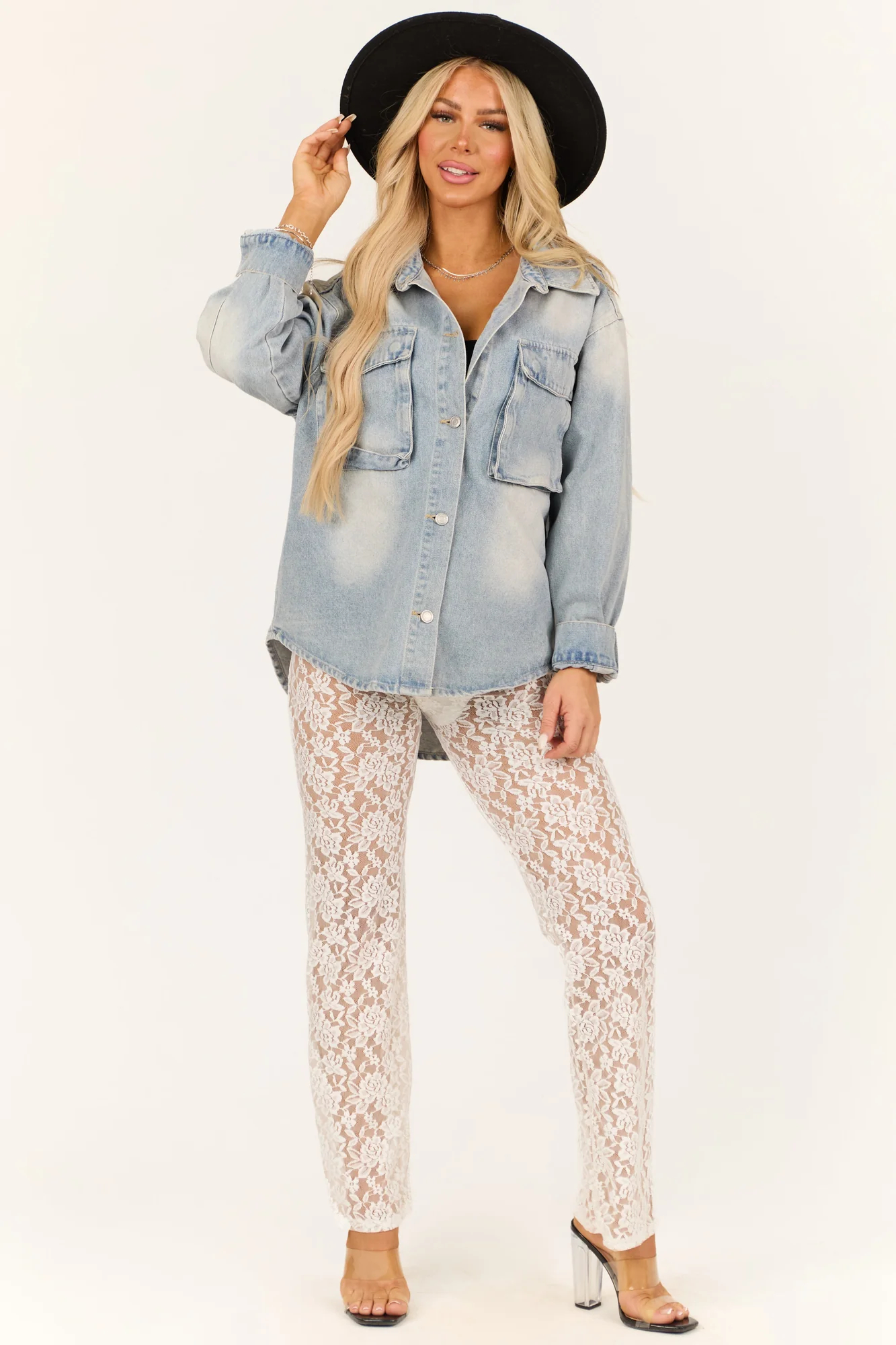 Ivory Lace High Waist Straight Leg Pants