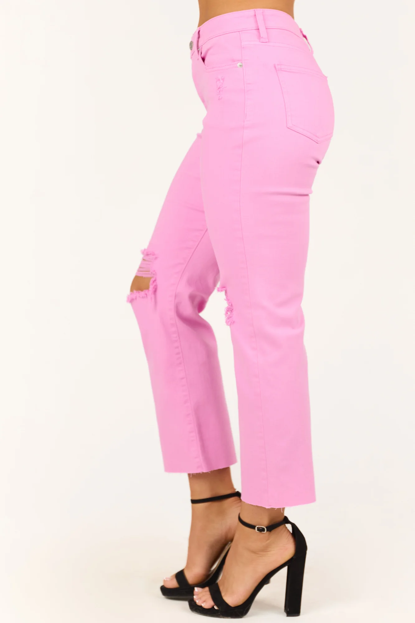 Distressed Straight Leg Cropped Jeans in Orchid Black | Sneak Peek