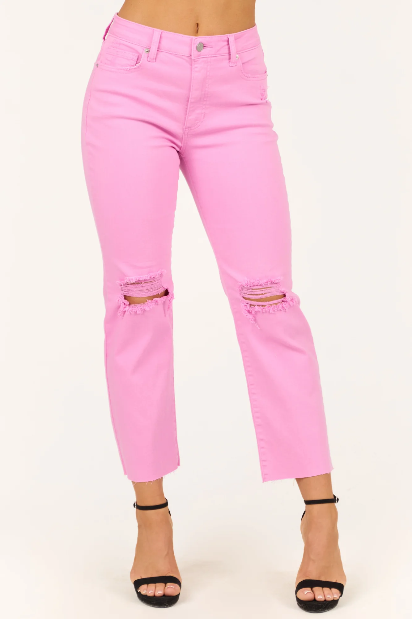 Distressed Straight Leg Cropped Jeans in Orchid Black | Sneak Peek
