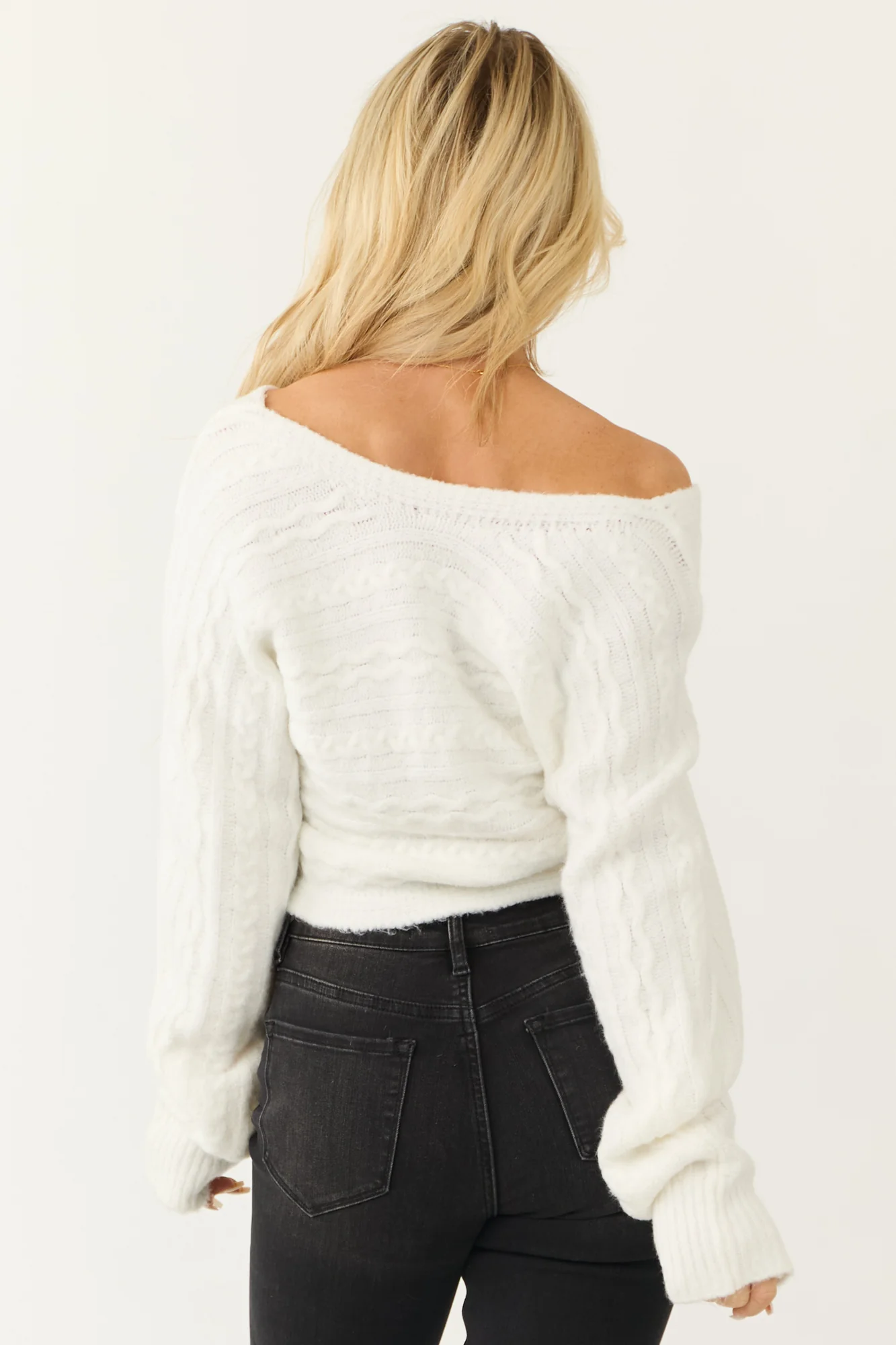 Chunky White Knit Wrap Sweater