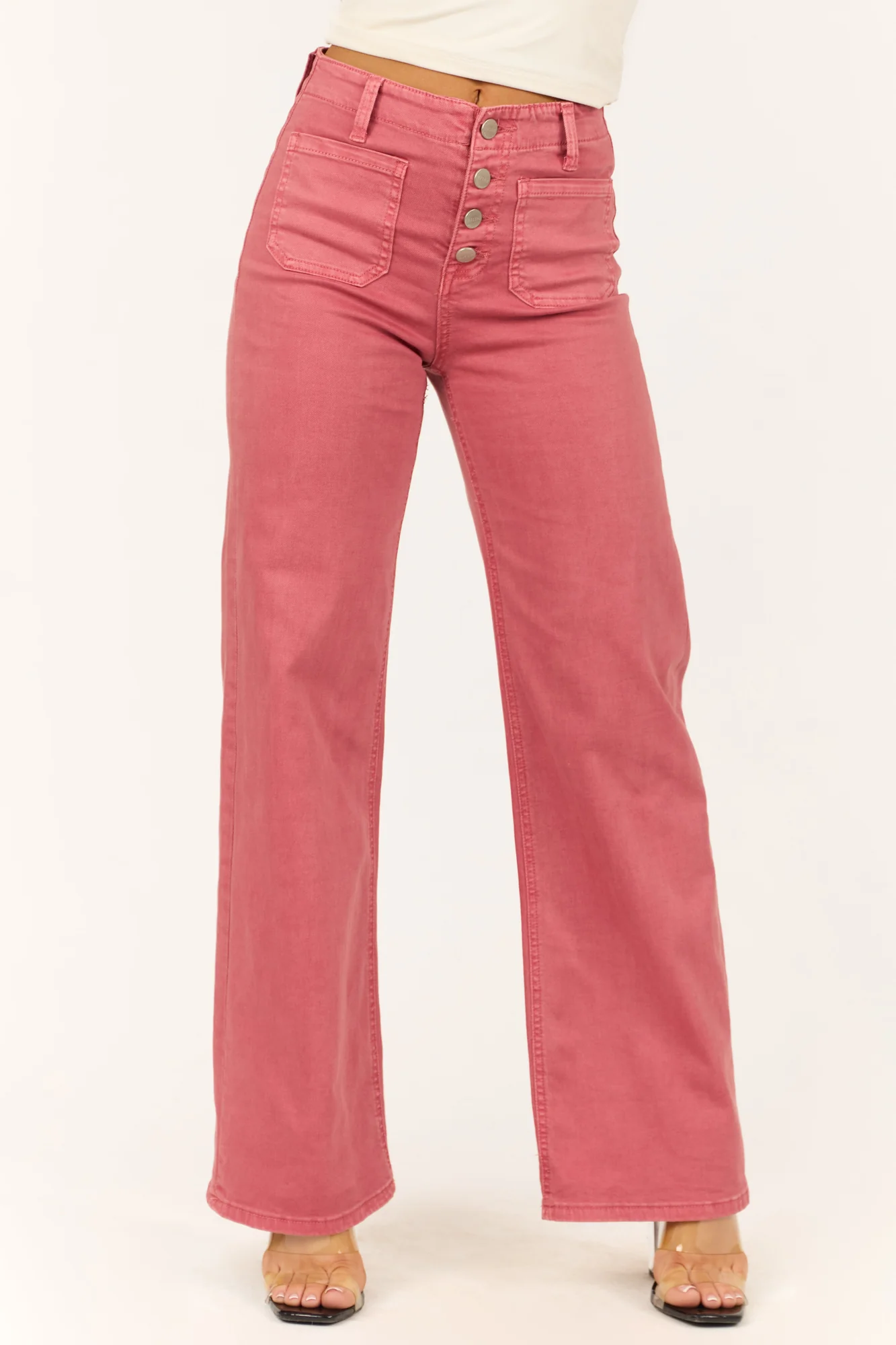 Dark Coral Wide Leg Denim Jeans