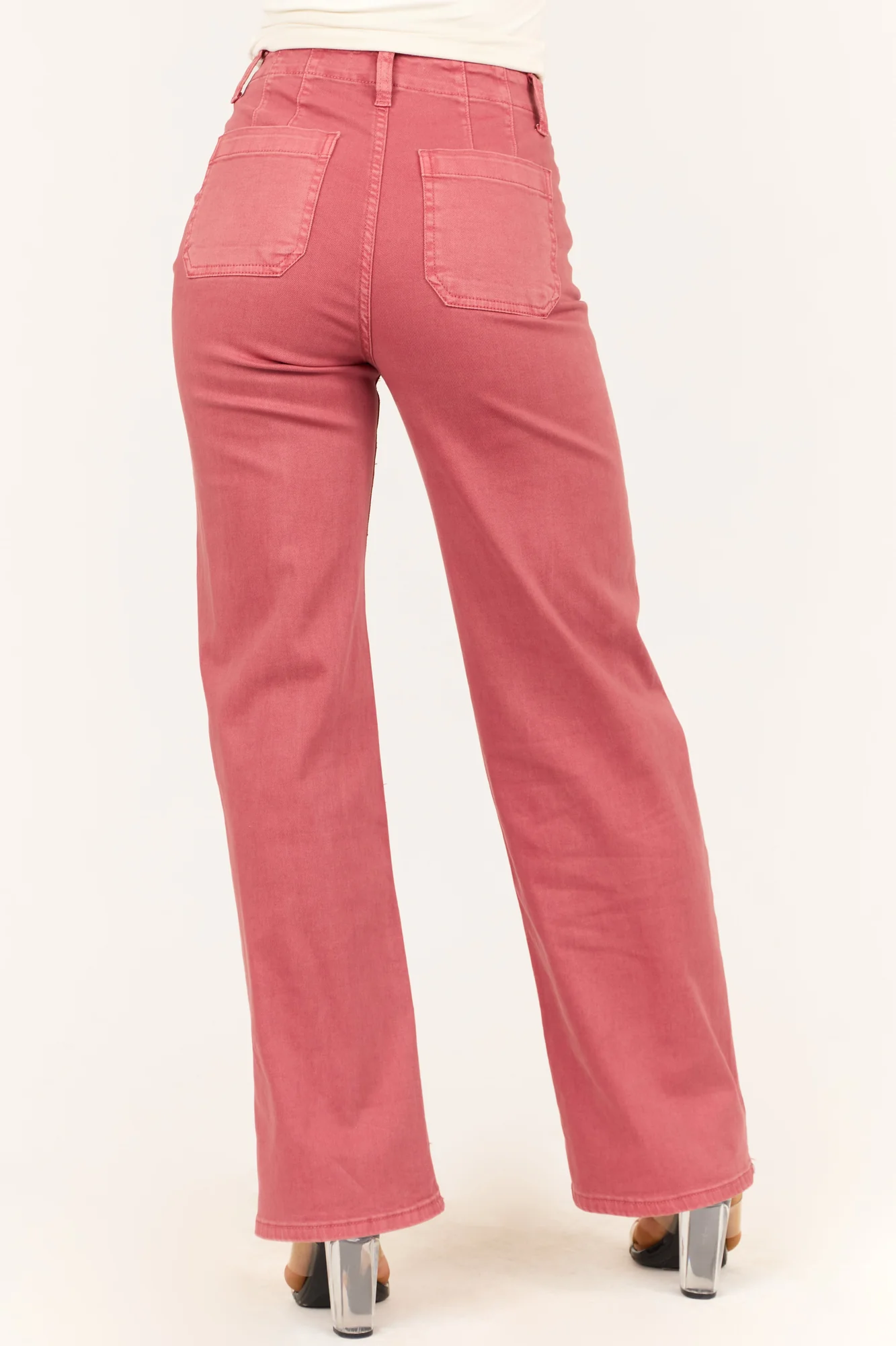 Dark Coral Wide Leg Denim Jeans