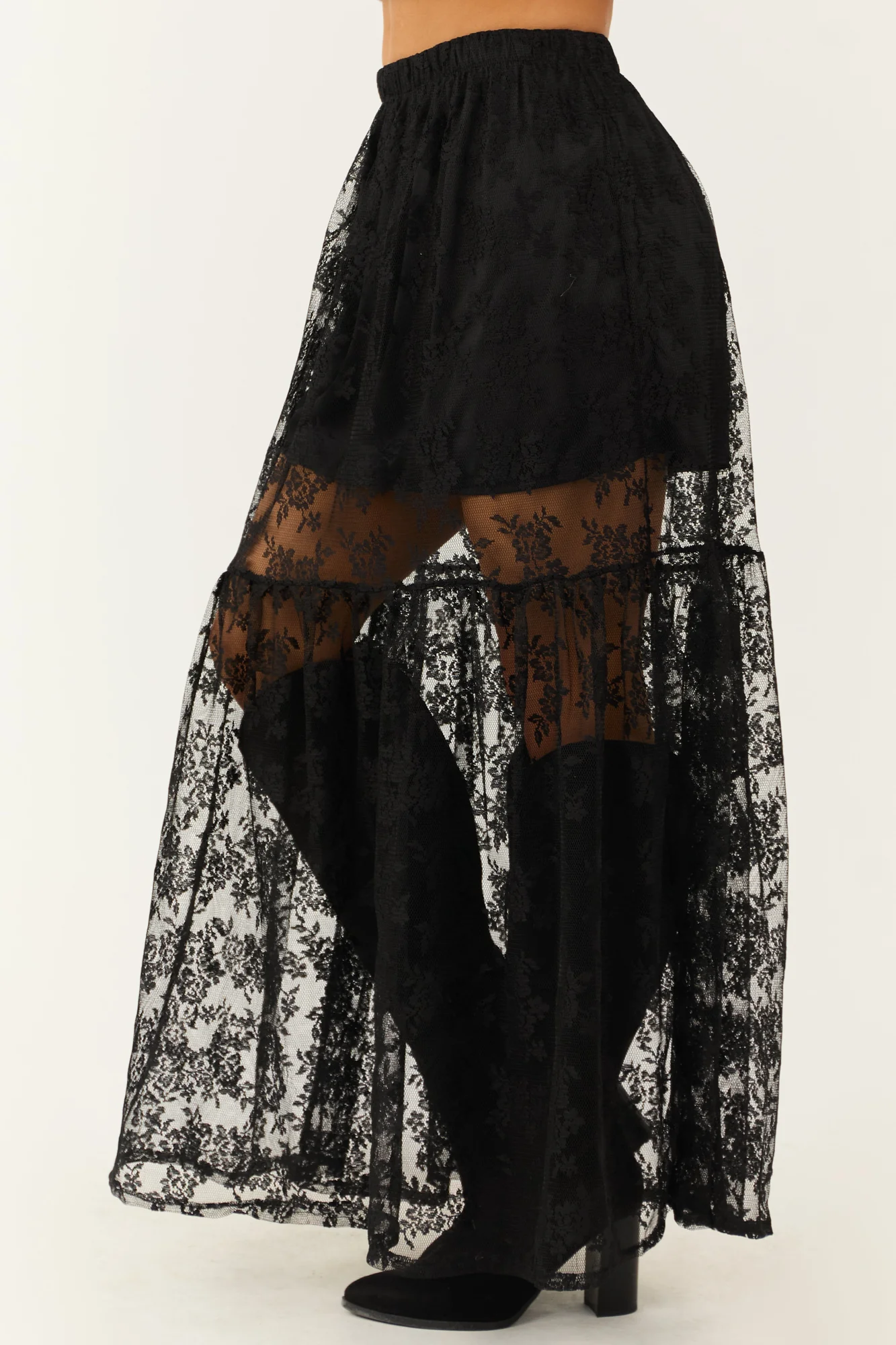 Sheer Lace Maxi Skirt in Black - Elegant High Waist Fashion