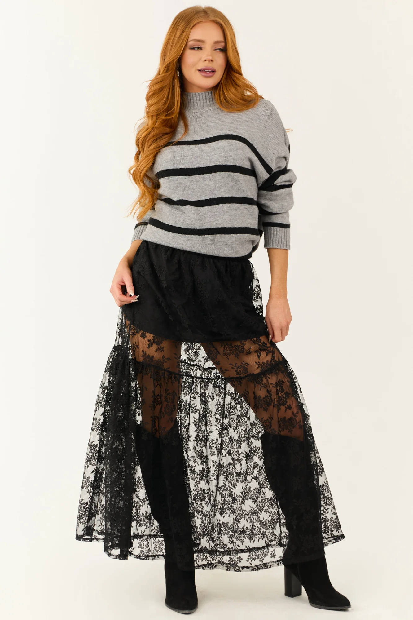 Sheer Lace Maxi Skirt in Black - Elegant High Waist Fashion