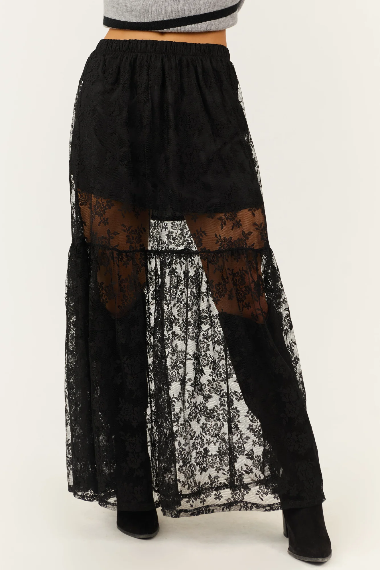 Sheer Lace Maxi Skirt in Black - Elegant High Waist Fashion