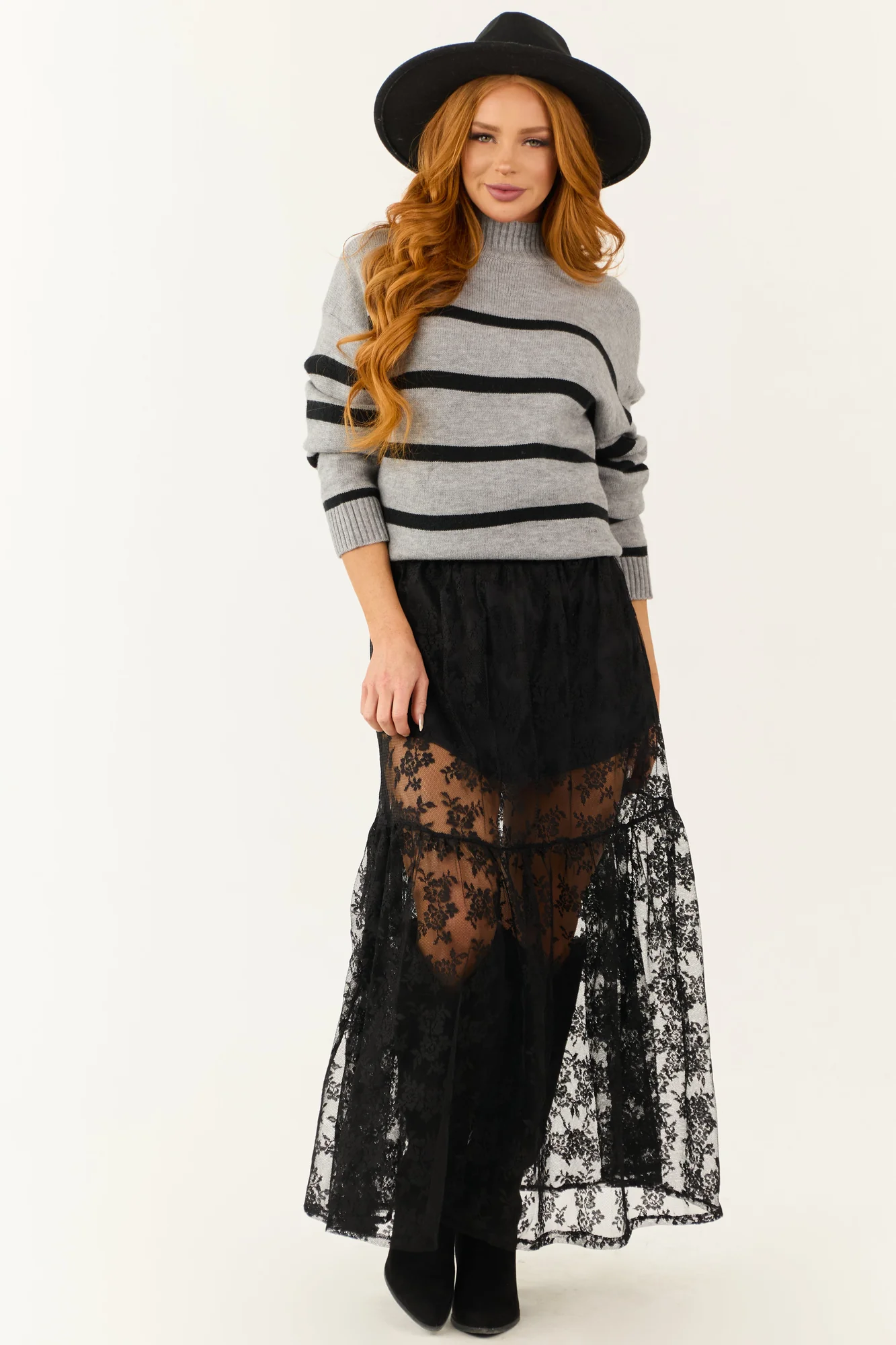 Sheer Lace Maxi Skirt in Black - Elegant High Waist Fashion