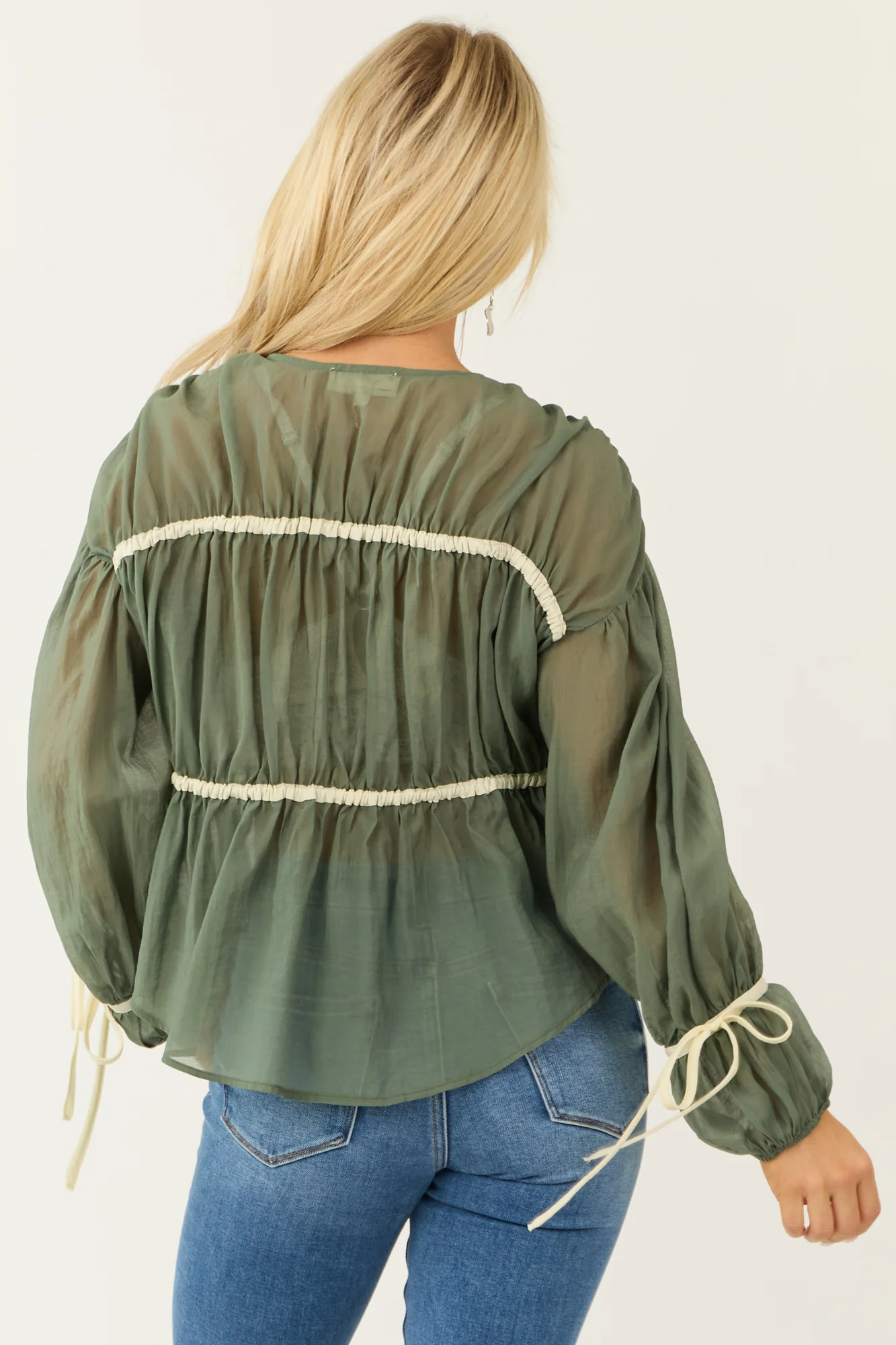 Olive Long Sleeve Tie Front Blouse