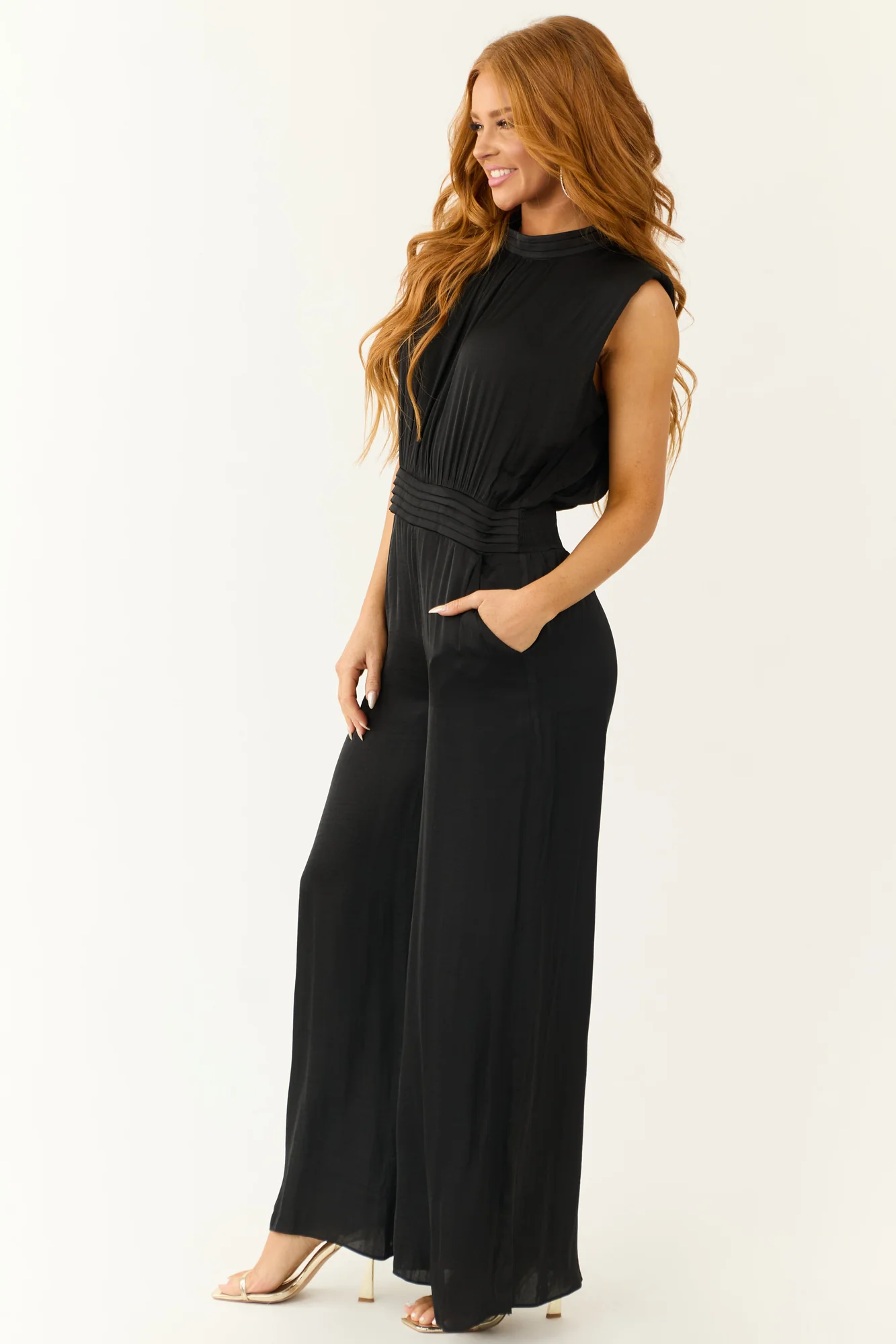 Black Silky Wide Leg Jumpsuit for Women