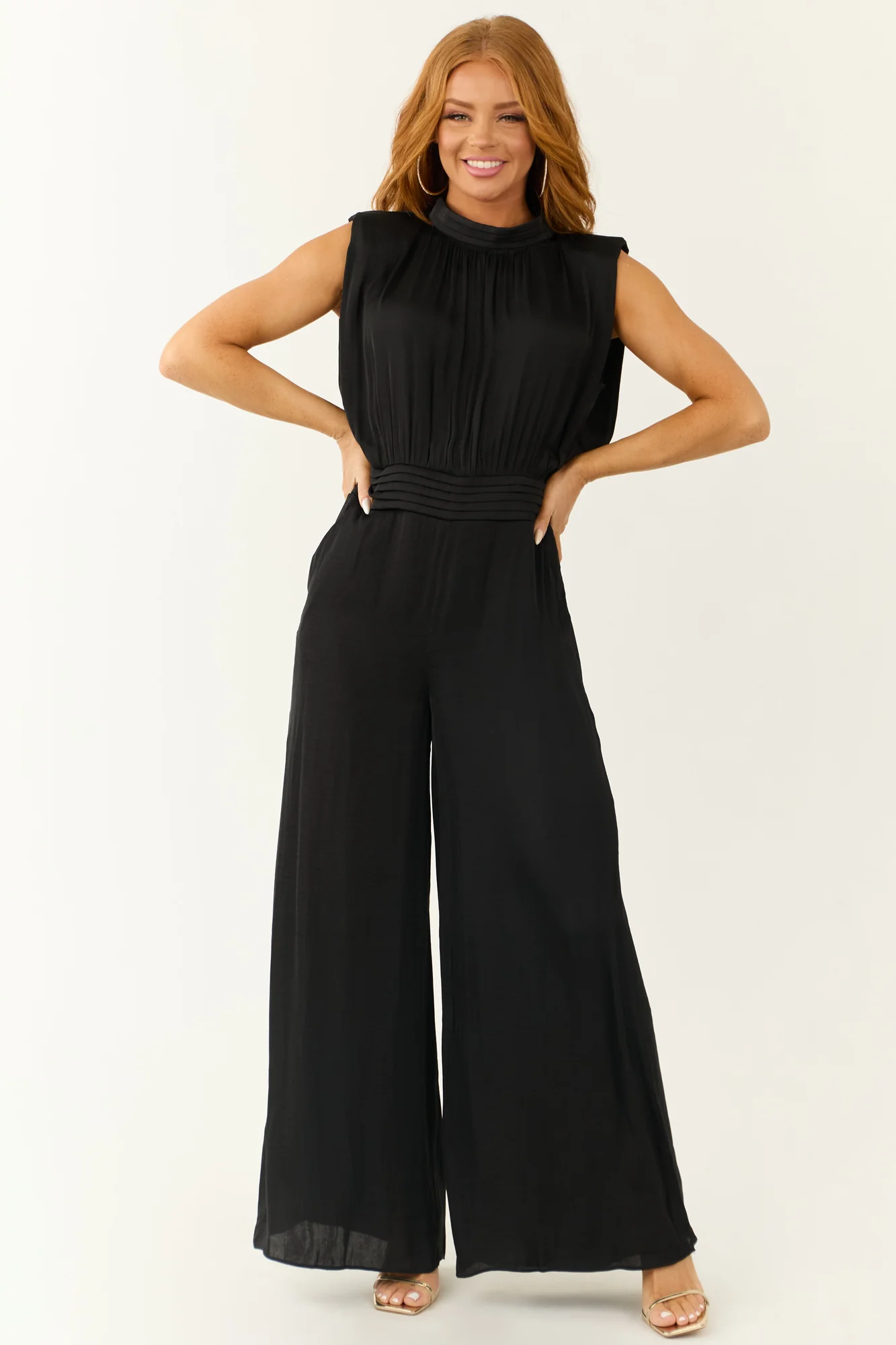 Black Silky Wide Leg Jumpsuit for Women