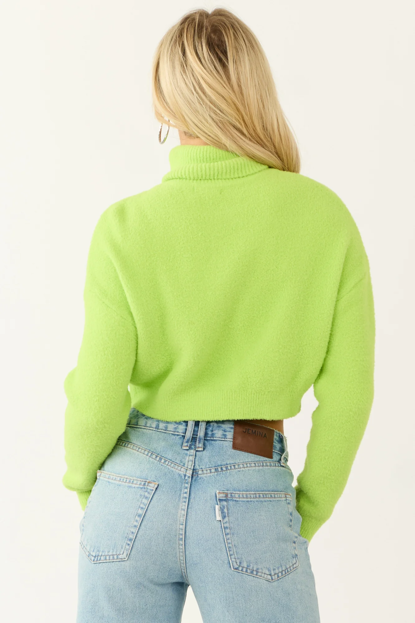 Green Knit Cropped Turtleneck Sweater