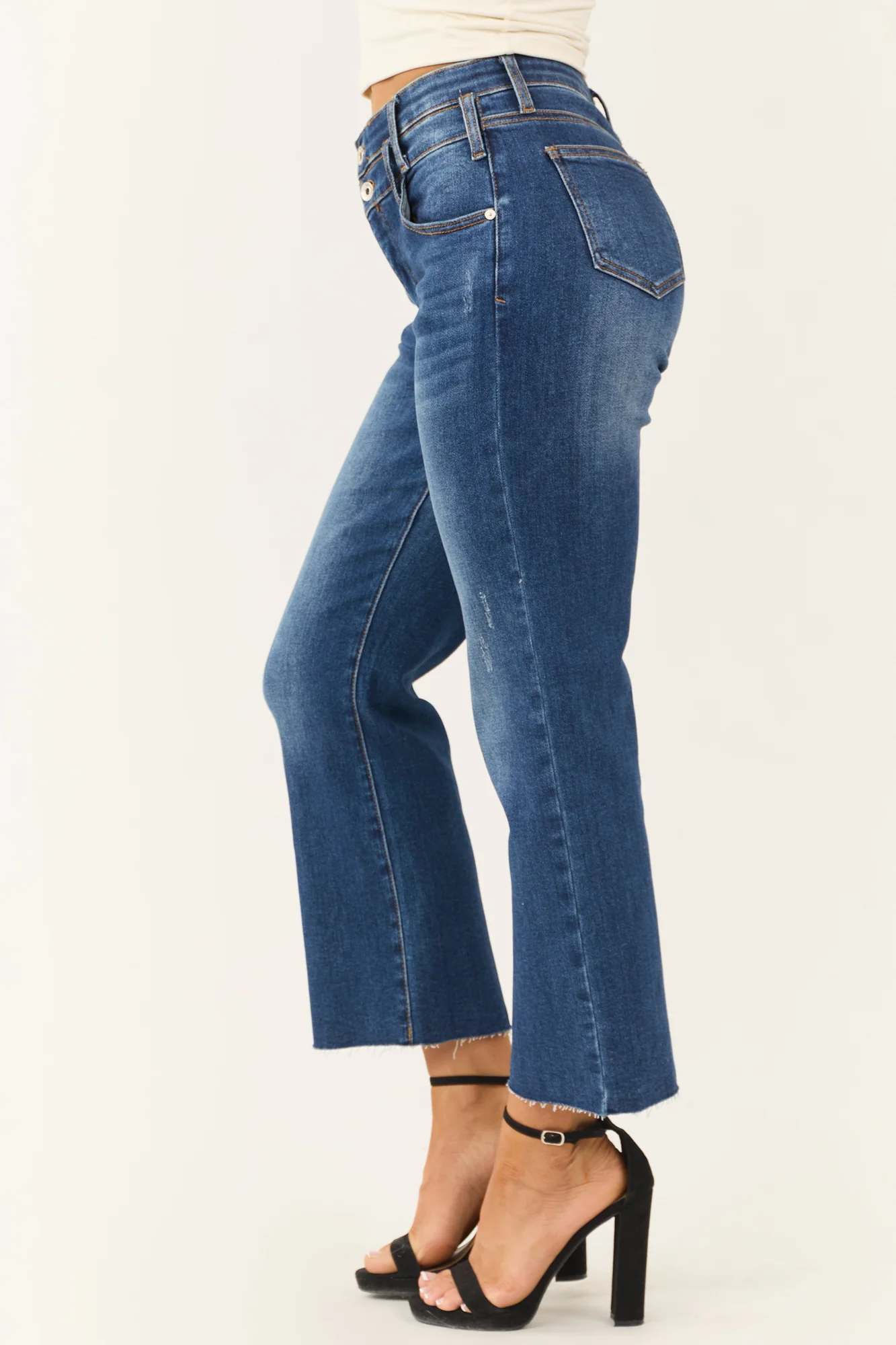 Dark Wash High Rise Cropped Straight Leg Jeans