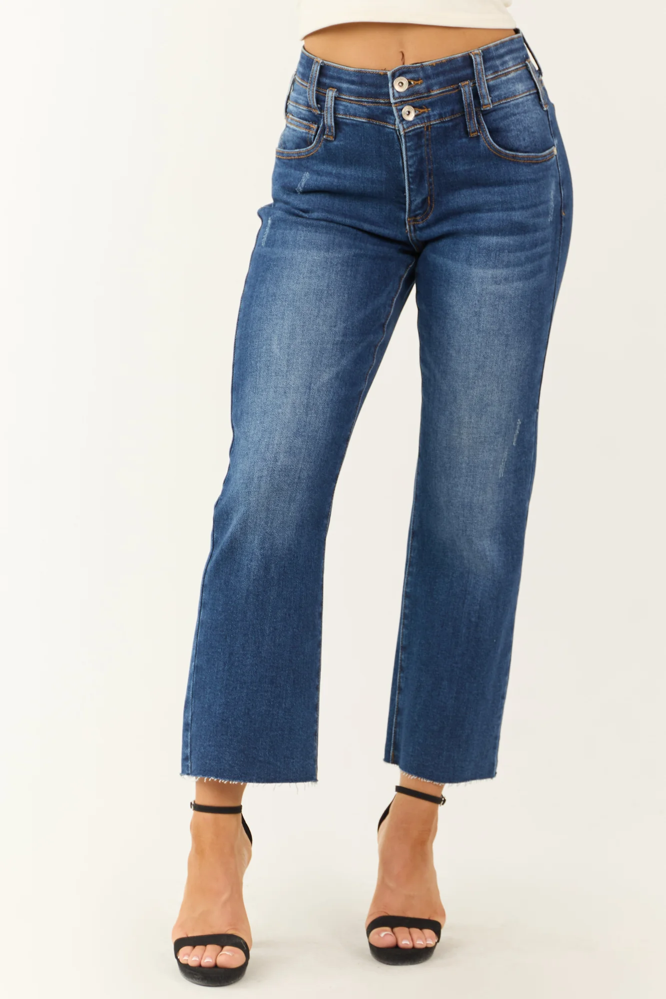 Dark Wash High Rise Cropped Straight Leg Jeans
