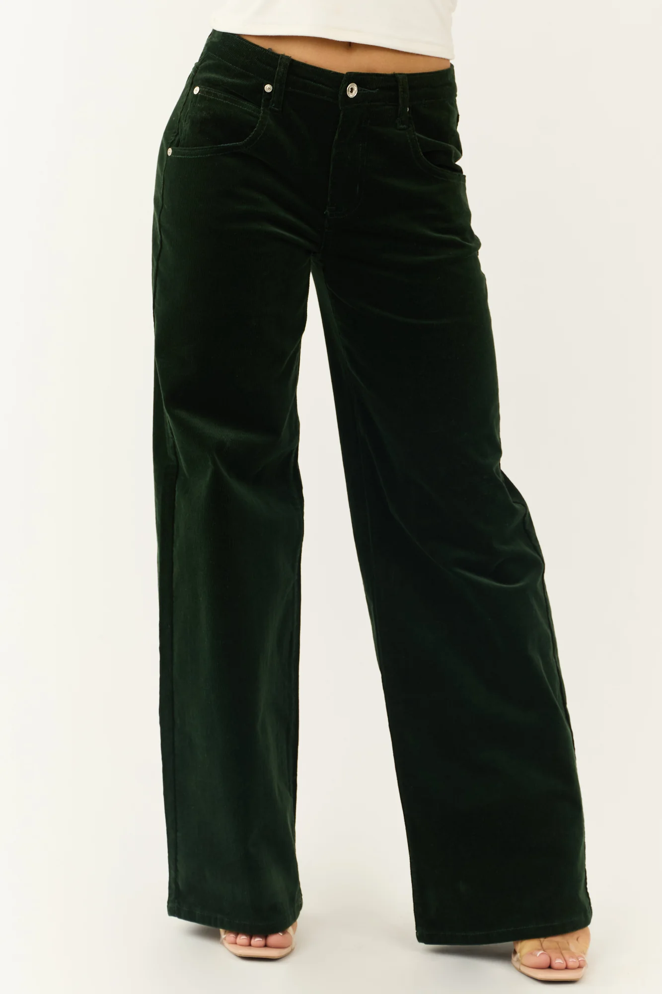 Forest Green High Rise Corduroy Wide-Leg Pants