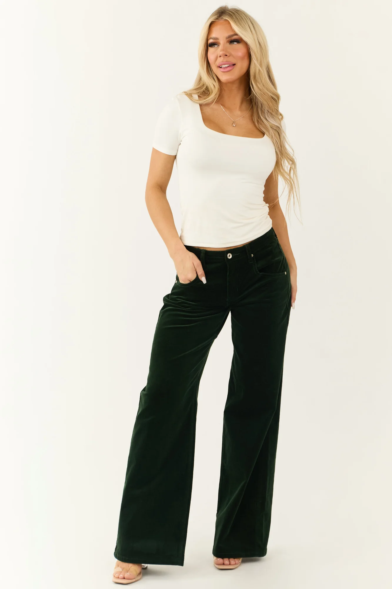 Forest Green High Rise Corduroy Wide-Leg Pants