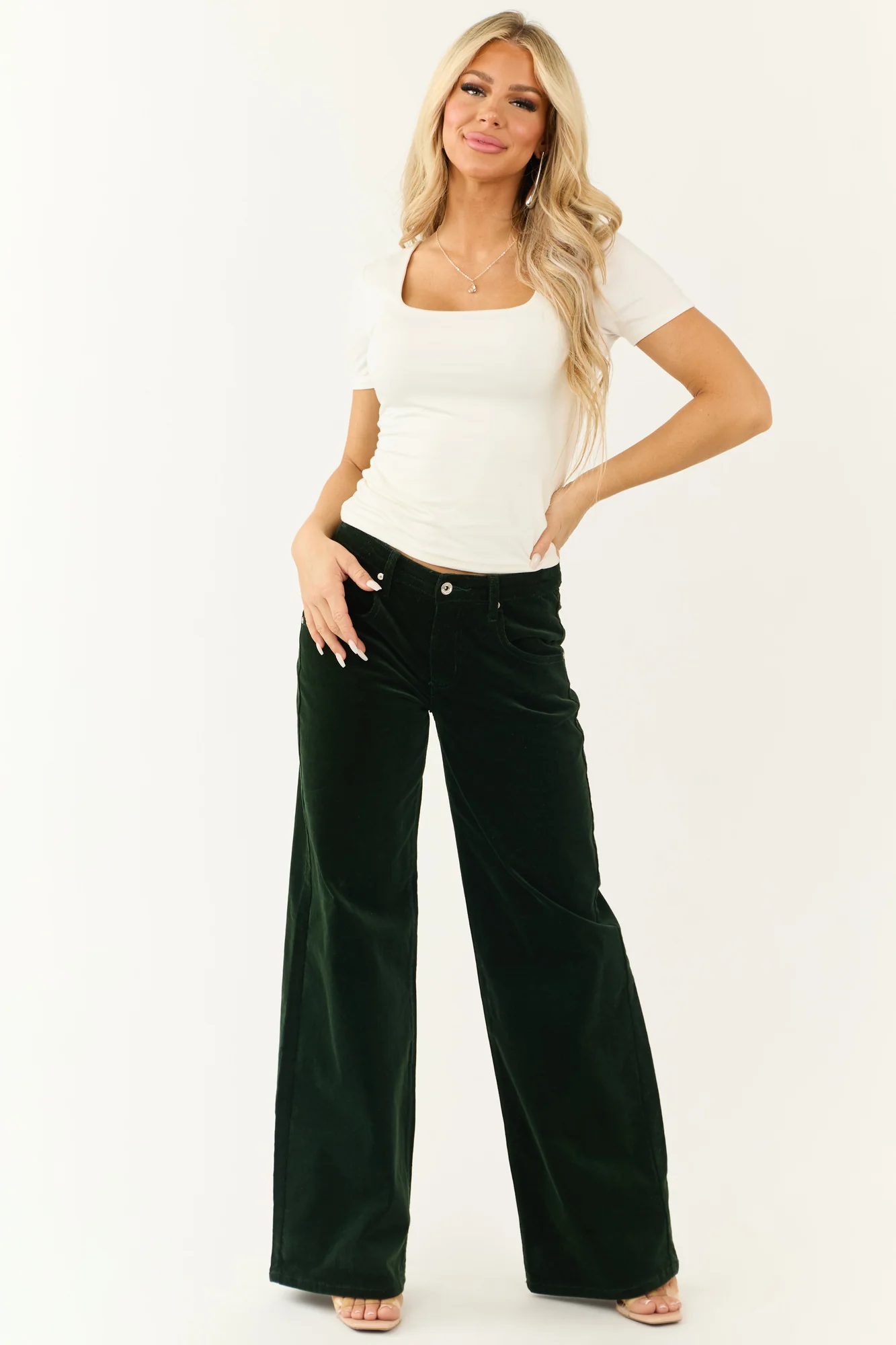 Forest Green High Rise Corduroy Wide-Leg Pants