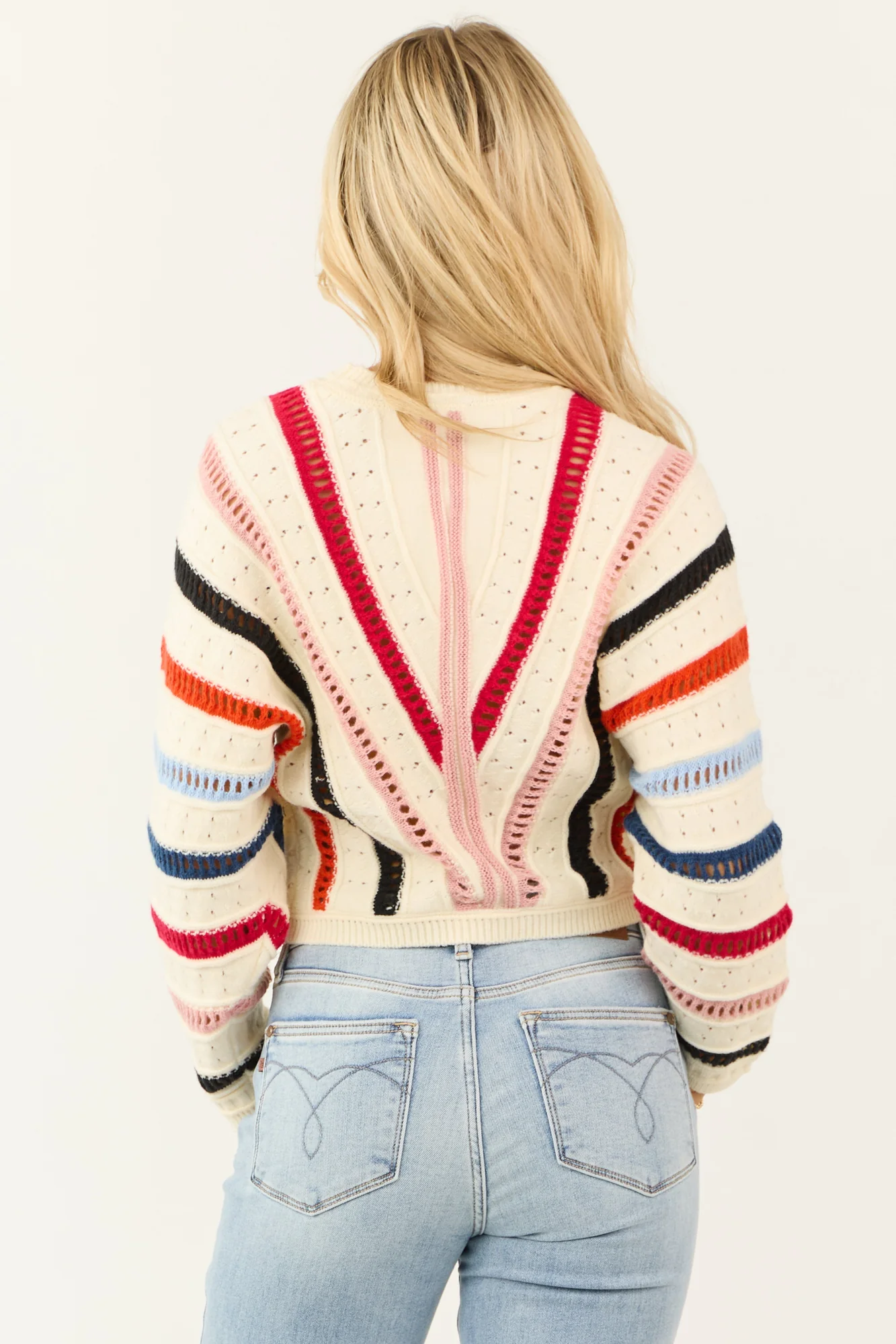 Colorful Striped Knit Sweater - Ribbed Trim, Dolman Sleeves