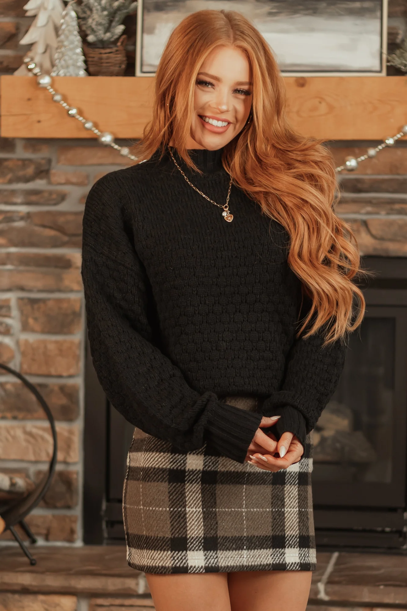 Textured Black High Neck Sweater