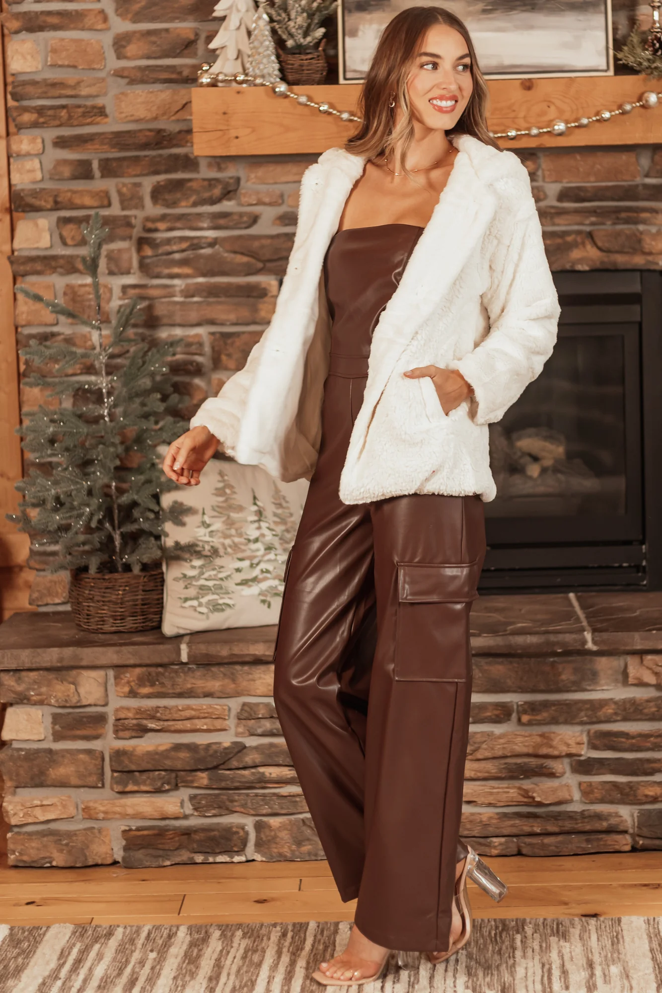 Hooded Faux Fur Ivory Jacket