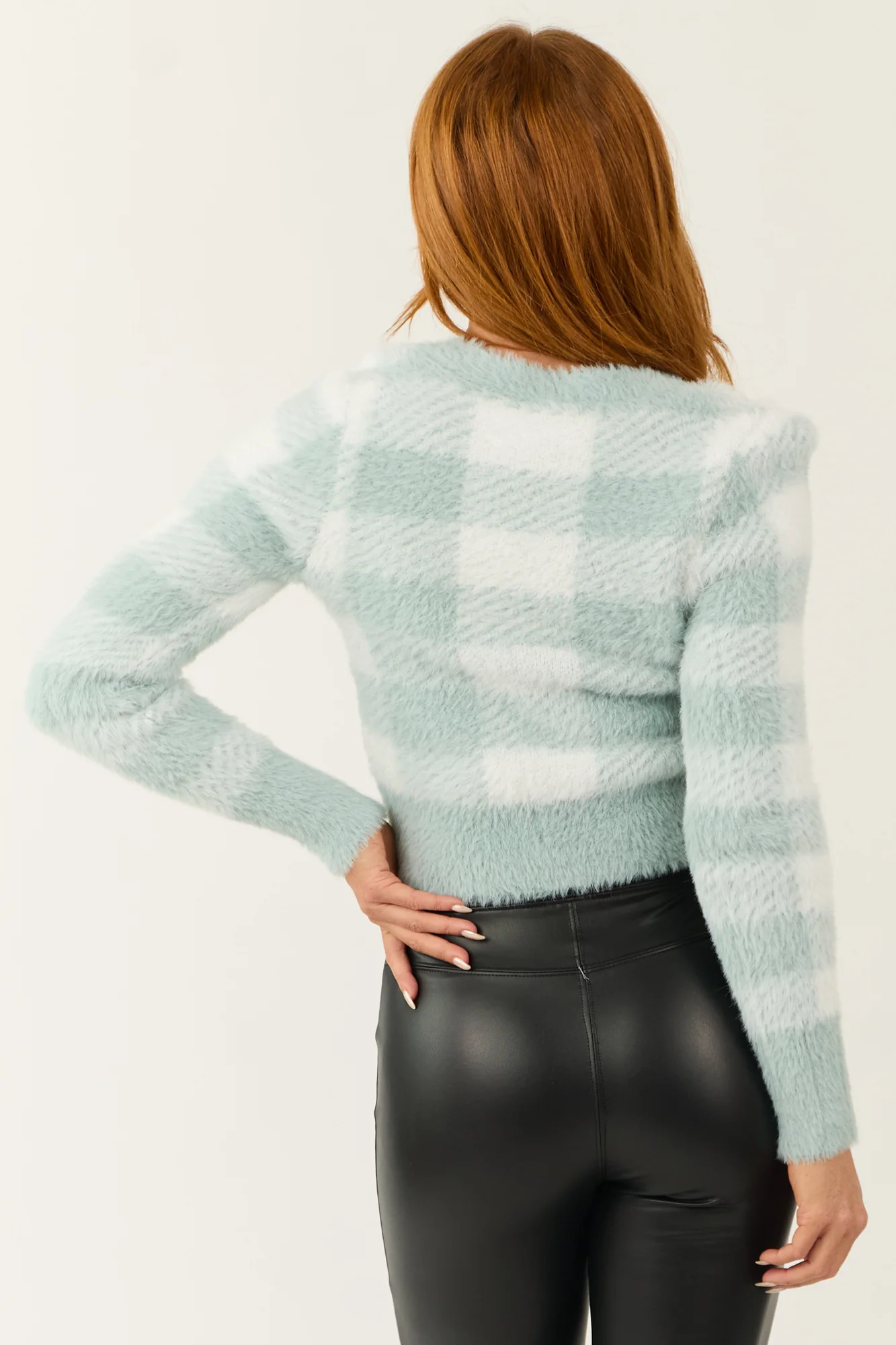 Arctic Blue Checkered Knit Cardigan