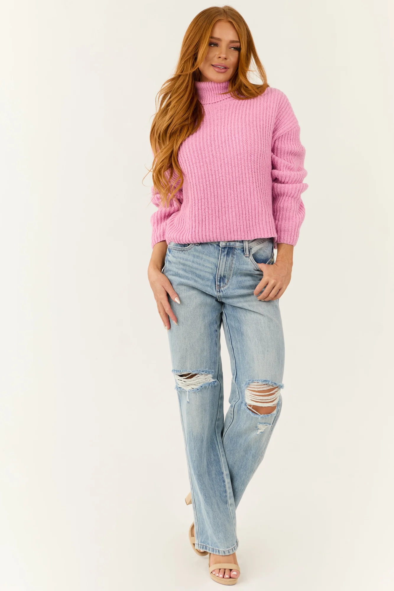 Chunky Baby Pink Turtleneck Sweater