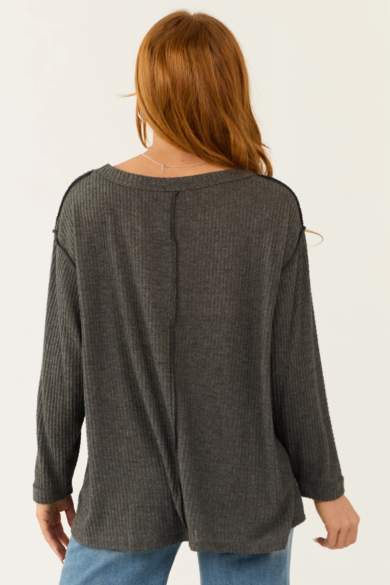 Graphite Waffle Knit Top with Oversized Fit