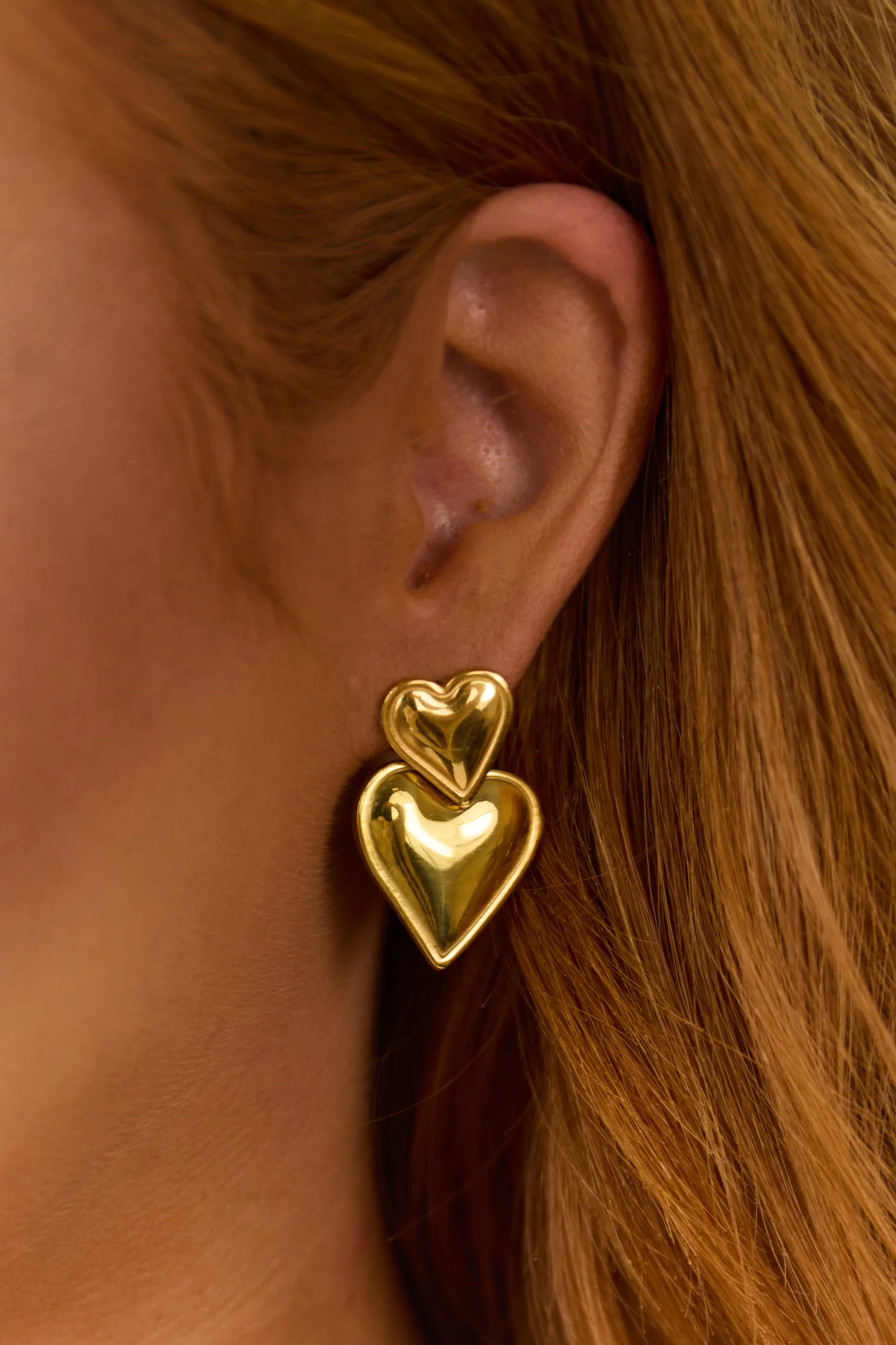 Gold Heart Drop Earrings - Stainless Steel Jewelry