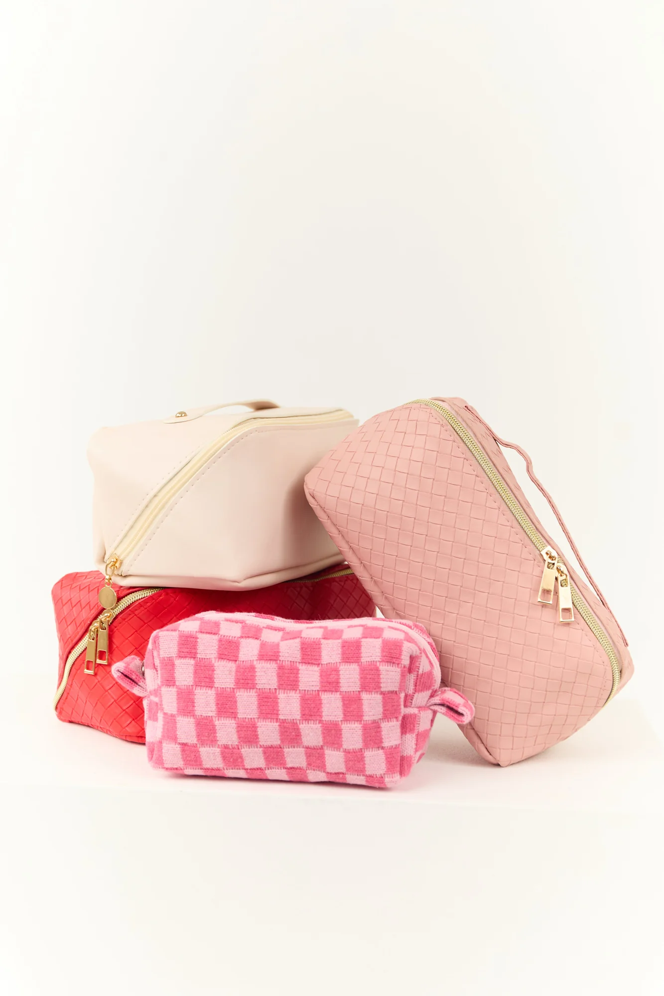 Checkered Baby Pink Makeup Travel Bag