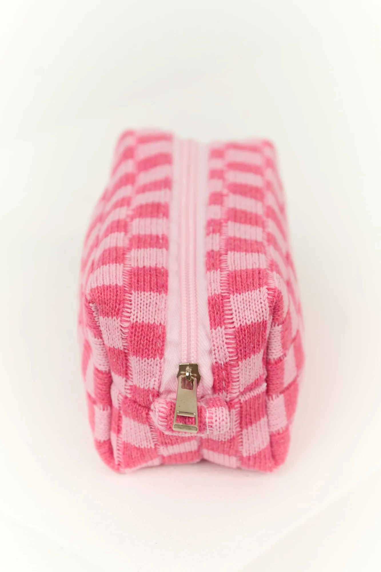 Checkered Baby Pink Makeup Travel Bag
