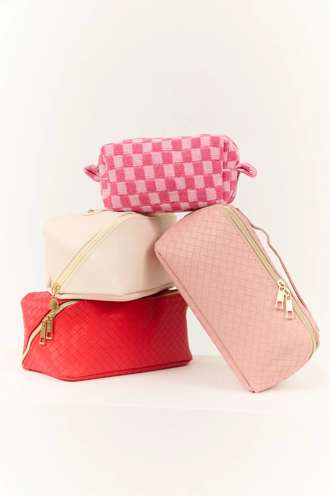 Checkered Baby Pink Makeup Travel Bag